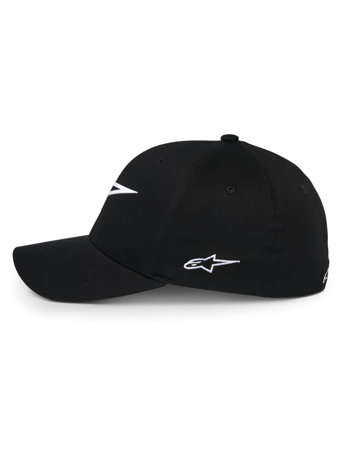 Alpinestars Ageless Multi Hat, cappellino da baseball nero, profilo laterale con logo Astars ricamato in bianco, visiera curva e corona strutturata, abbigliamento sportivo casual
