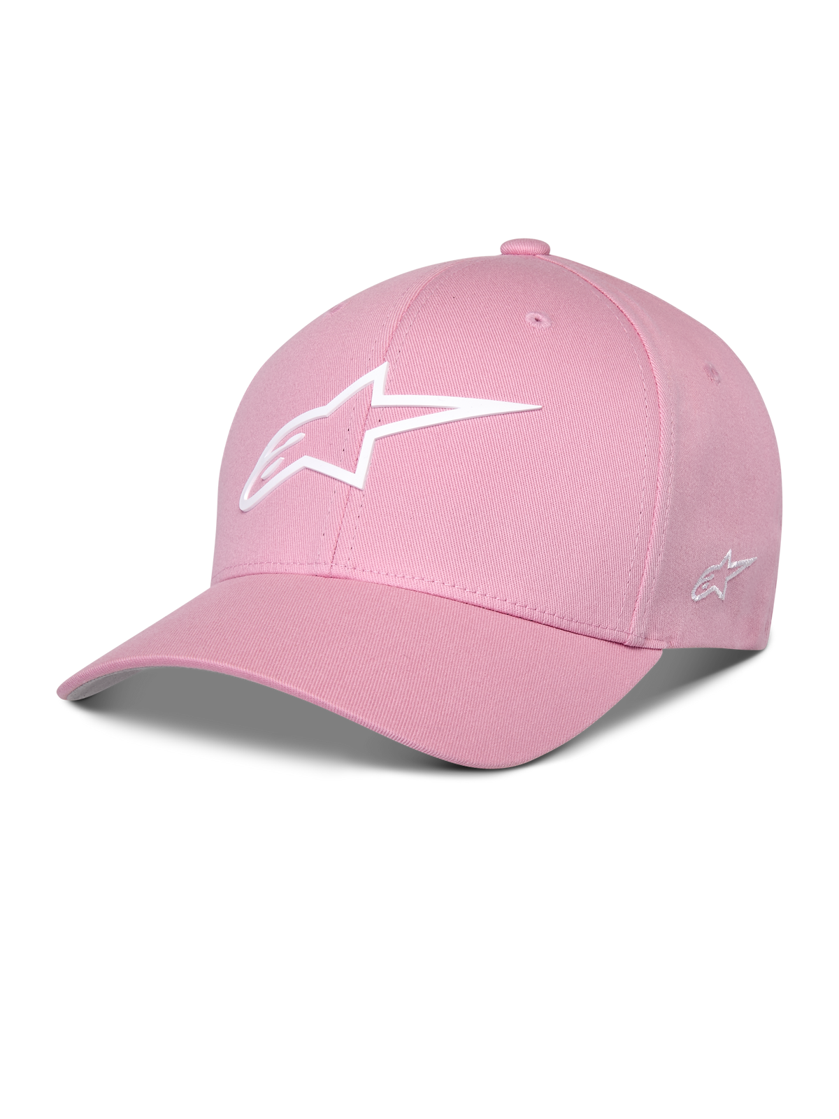 Cappello Alpinestars Ageless Multi, cappellino da baseball rosa, visiera curva, logo Astars 3D bianco, corona strutturata, abbigliamento sportivo casual