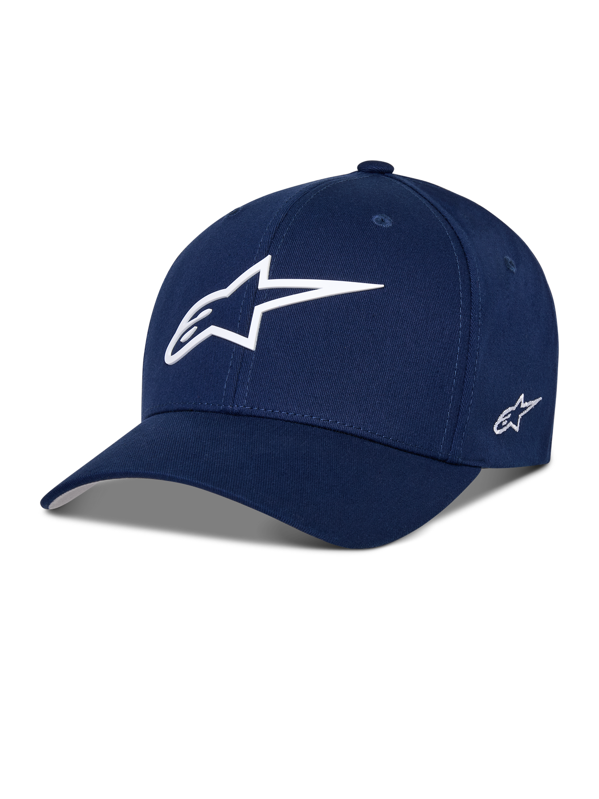Alpinestars Ageless Multi Hat, cappellino da baseball blu navy, logo stella bianco 3D sul davanti, logo laterale ricamato, visiera curva, abbigliamento sportivo casual e lifestyle