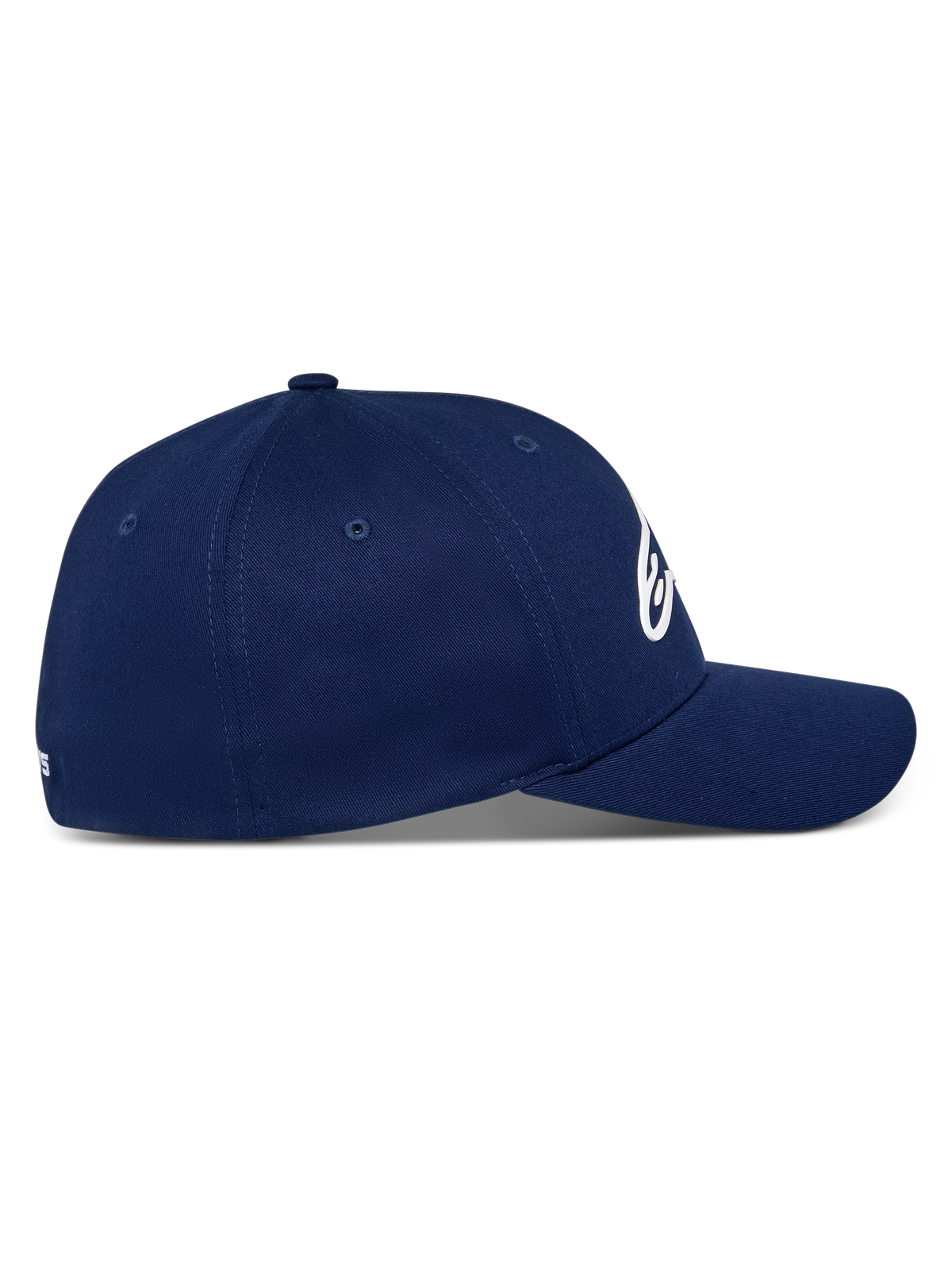Alpinestars Ageless Multi Hat, cappello blu navy, vista laterale di un cappellino da baseball con visiera curva, corona strutturata, tessuto twill elasticizzato, copricapo casual ispirato al motorsport