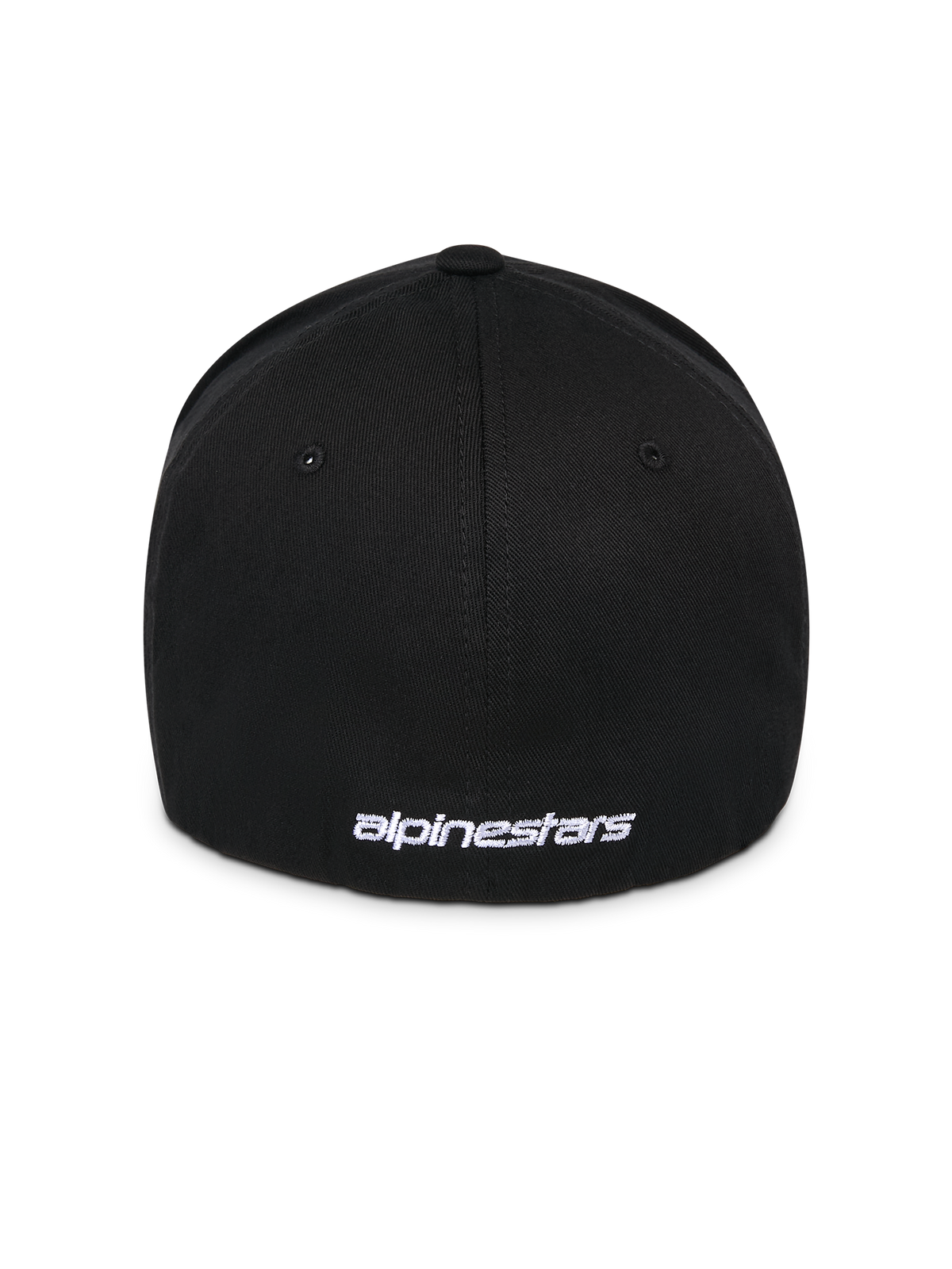 Alpinestars Corp Shift Multi Hat, nero, vista posteriore con logo ricamato piatto bianco alla base, costruzione elasticizzata con retro flessibile, copricapo casual ispirato al motorsport