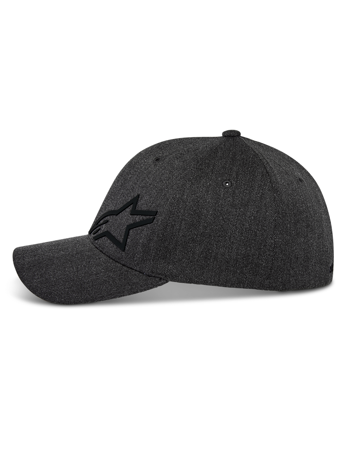 Alpinestars Corp Shift Multi Hat, cappellino da baseball, grigio scuro mélange, profilo laterale con logo Astars 3D nero, visiera curva, corona strutturata, tessuto twill elasticizzato, copricapo casual ispirato al motorsport