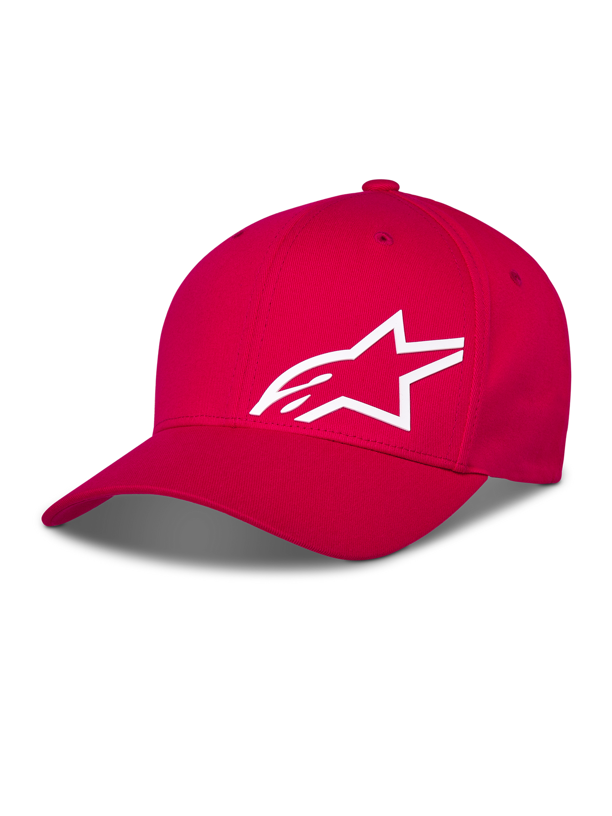 Cappello Alpinestars Corp Shift Multi, berretto da baseball rosso, logo Astars bianco stampato in 3D sul davanti, visiera curva con corona strutturata, abbigliamento casual motorsport