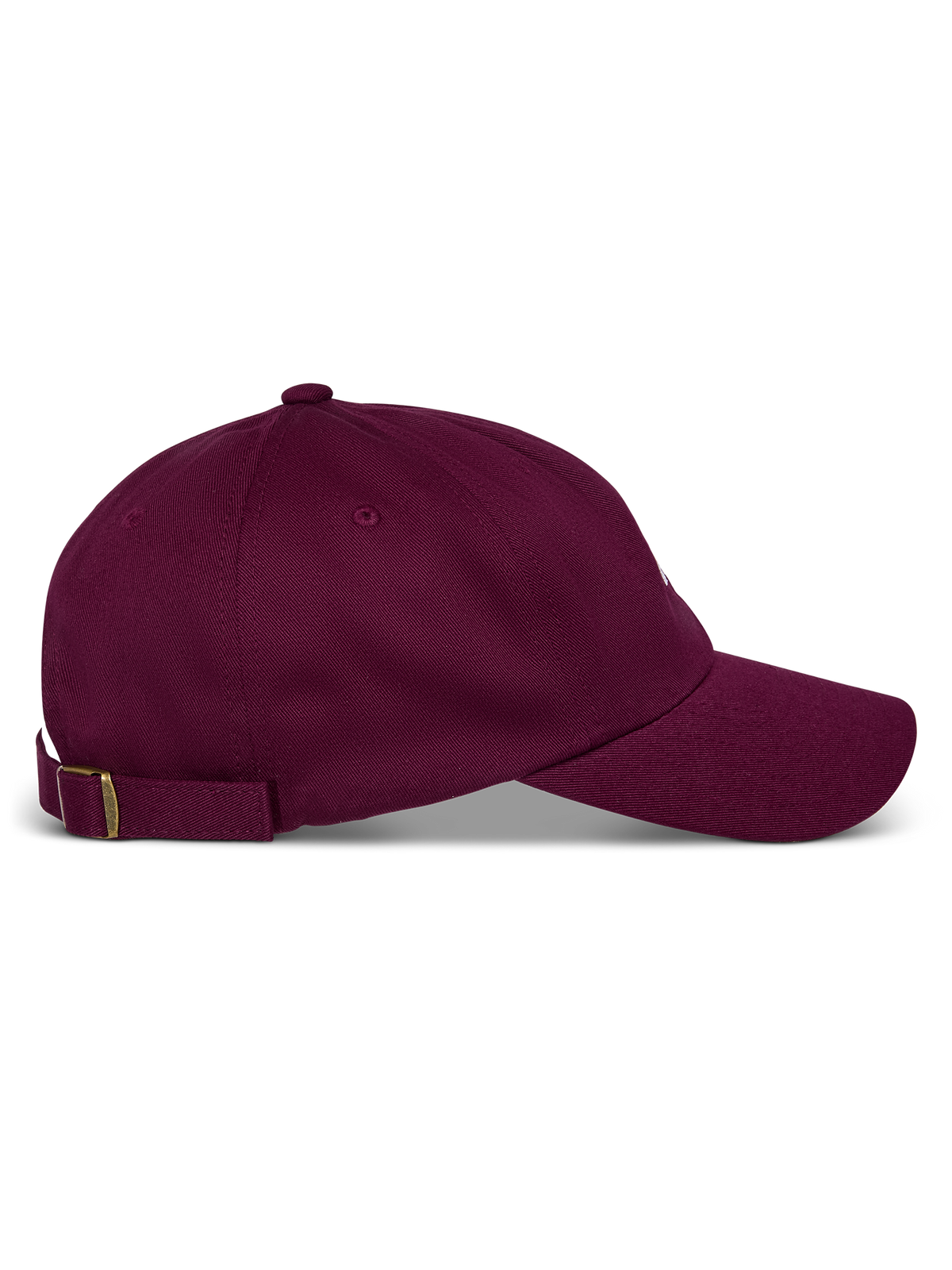 Cappello Alpinestars Deduce Strapback, bordeaux, vista laterale, visiera curva con corona bassa non strutturata, cinturino posteriore regolabile in tessuto con fibbia in metallo, abbigliamento sportivo casual in twill di cotone