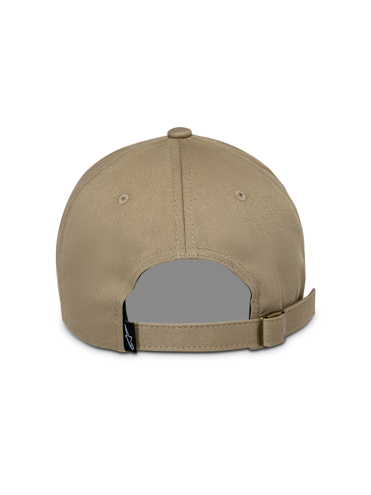 Cappello Alpinestars Deduce Strapback, Khaki, vista posteriore con cinturino regolabile e fibbia in metallo, piccola etichetta nera con logo, copricapo casual in twill di cotone