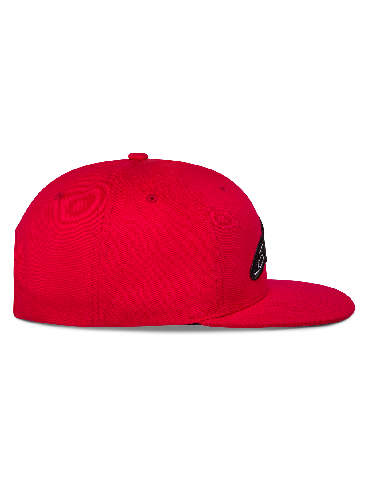 Cappello Snapback Alpinestars Thickness, rosso, vista laterale con visiera piatta e corona strutturata, logo ricamato sul davanti, copricapo casual ispirato al motorsport