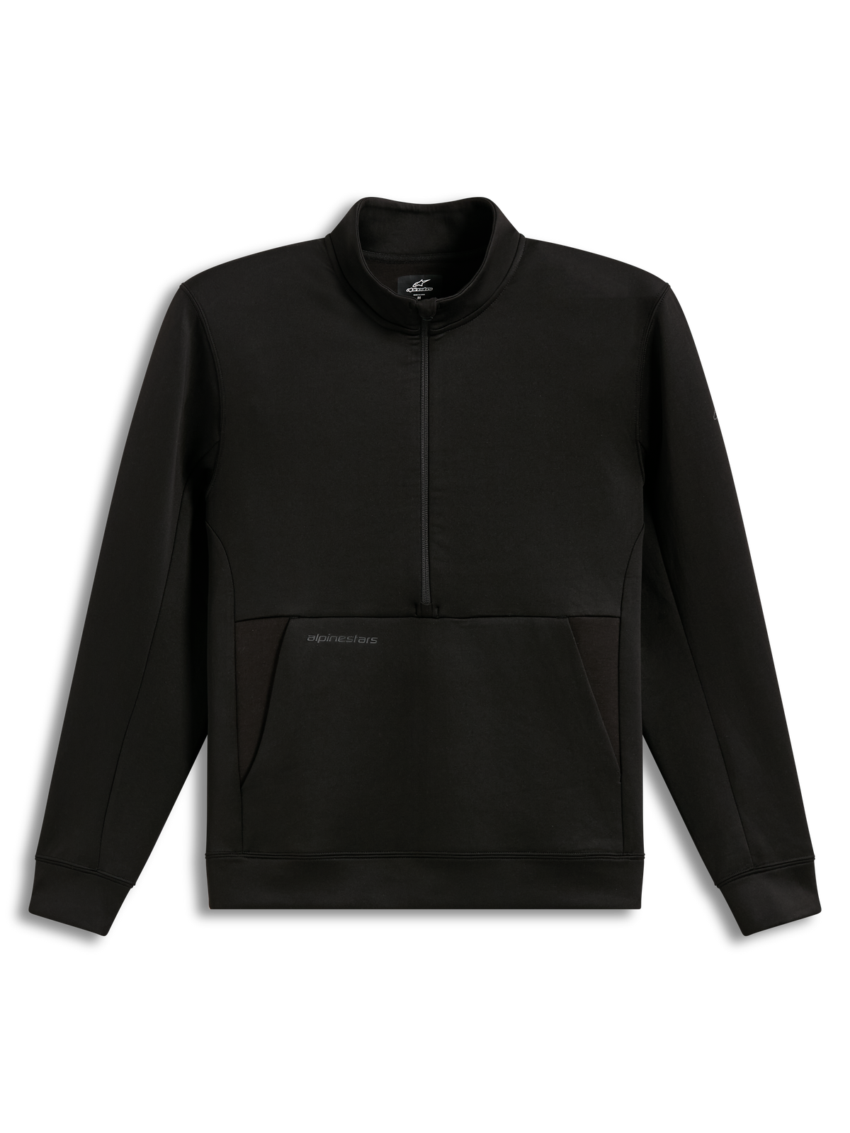 Alpinestars Apera Half-Zip Sweatshirt, felpa con mezza zip in pile nera, dotata di tasca a marsupio e loghi tonali, abbigliamento sportswear casual