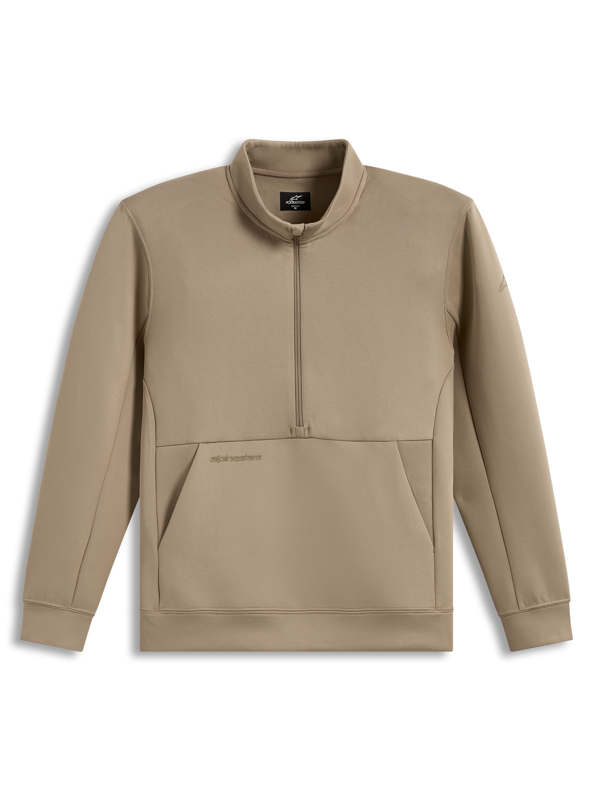 Alpinestars Apera Half-Zip Sweatshirt, felpa beige sabbia in pile con mezza zip, tasca a marsupio e loghi tonali.