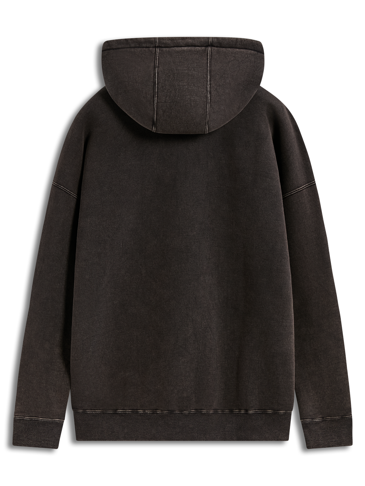 Alpinestars Infinite Washed Oversized Hoodie, felpa con cappuccio sportswear, nero lavato, vista posteriore con orlo a costine, tessuto in pile effetto snow-wash, stile casual motorsport