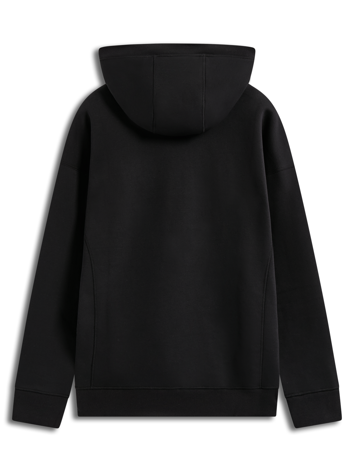 Alpinestars Shaw Oversized Hoodie, felpa con cappuccio nera, vista posteriore con cuciture sagomate e bordi a coste in pile.