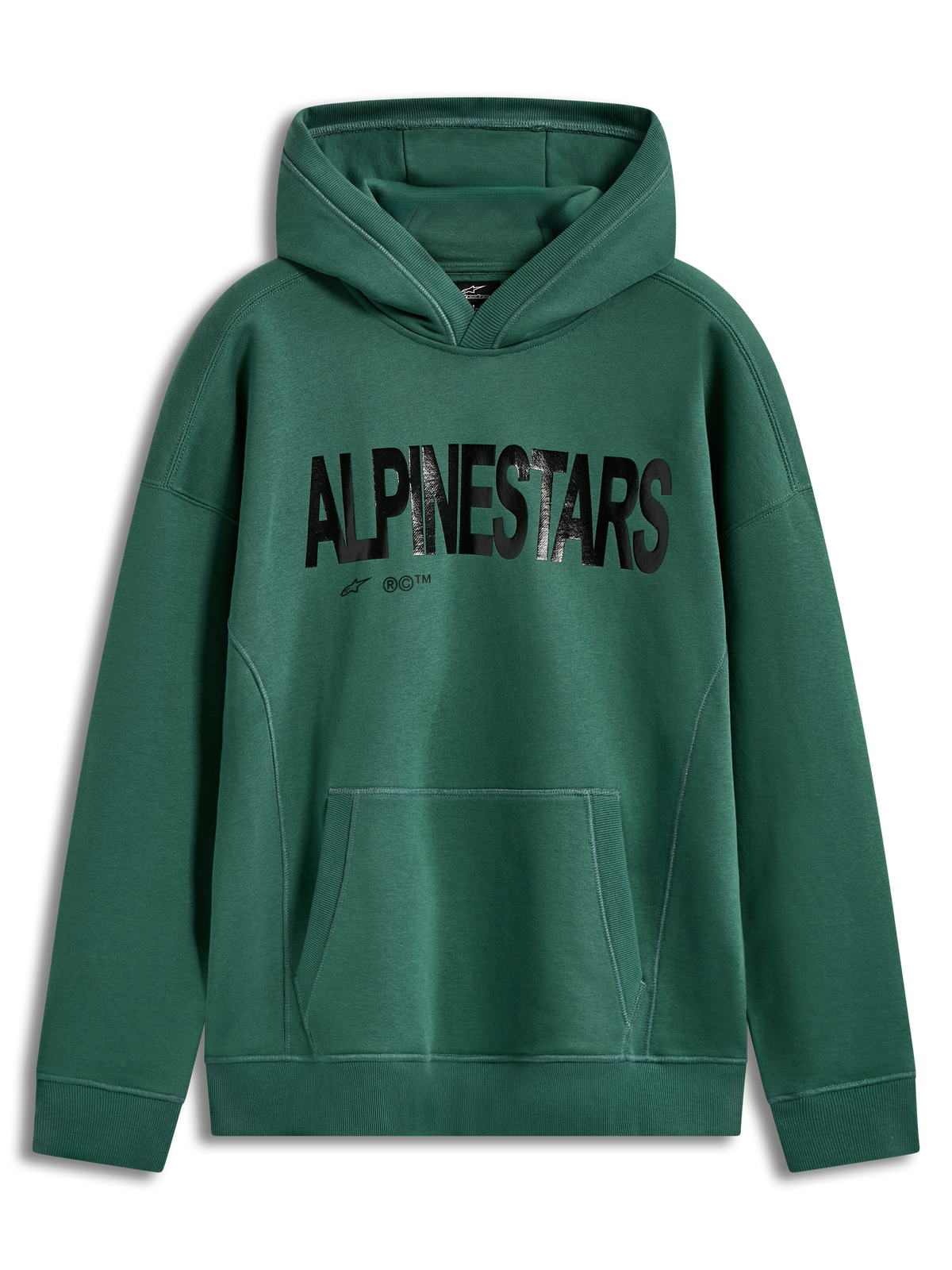 Alpinestars Shaw Oversized Hoodie, felpa con cappuccio, verde, logo nero testurizzato e tasca a marsupio, stile sportswear.