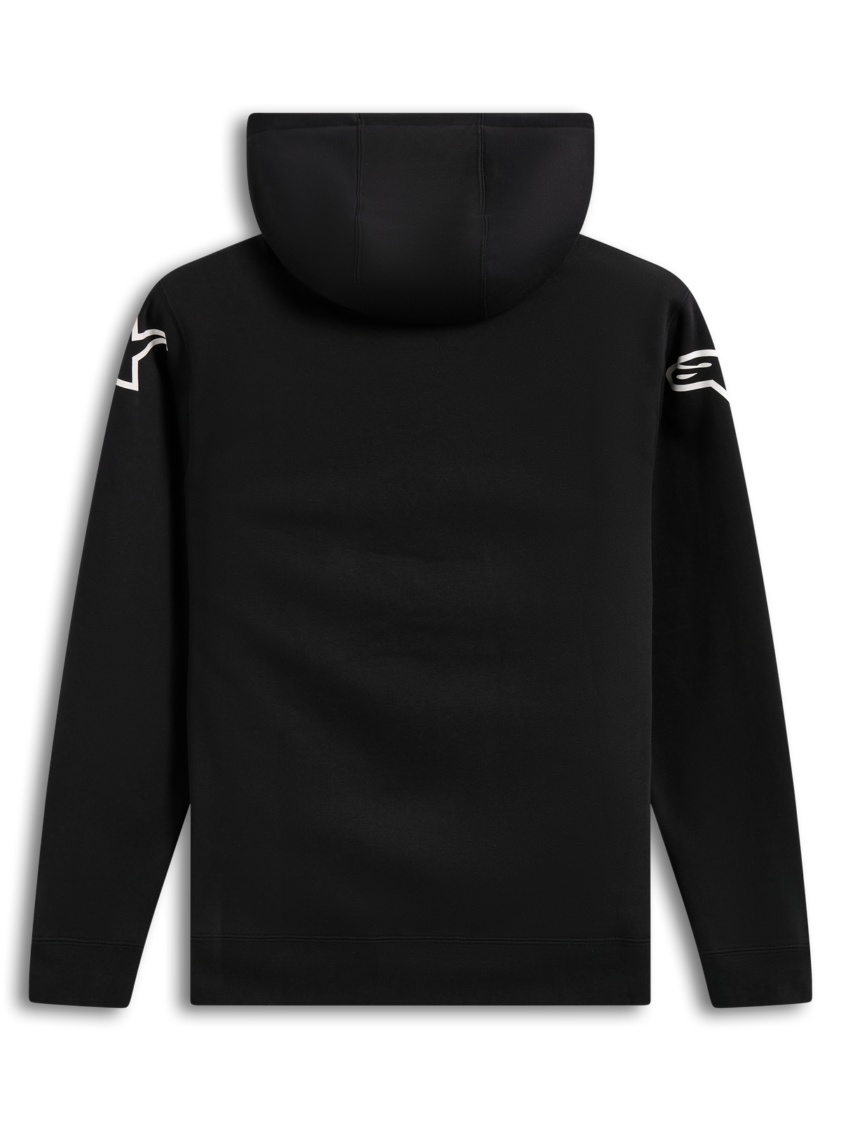 Alpinestars Velocifier Hoodie, felpa con cappuccio casual da uomo, vista posteriore con loghi bianchi sulle spalle, nera, in misto cotone, abbigliamento casual ispirato al motorsport