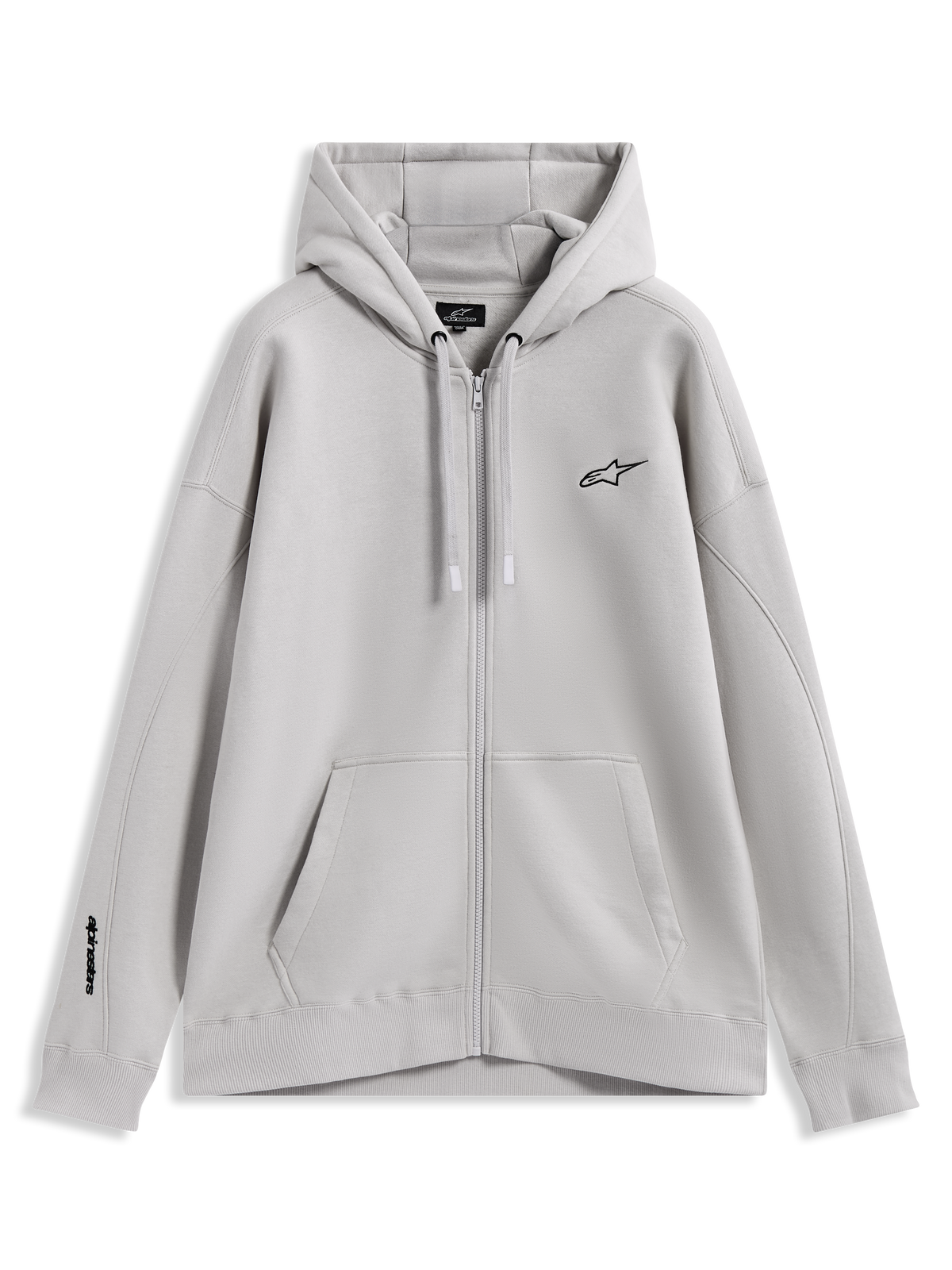 Alpinestars Entity Oversized Hoodie, felpa con cappuccio e zip in pile, sabbia, vestibilità ampia con loghi ricamati sul petto e sulla manica, tasca a marsupio frontale, sportswear casual