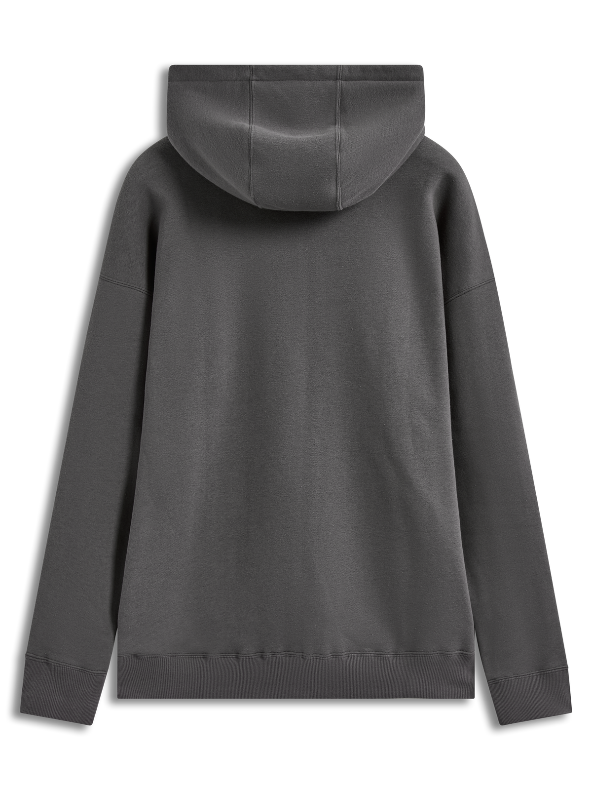 Alpinestars Entity Oversized Hoodie, felpa sportiva grigio antracite, vista posteriore con cappuccio ampio e polsini a costine.