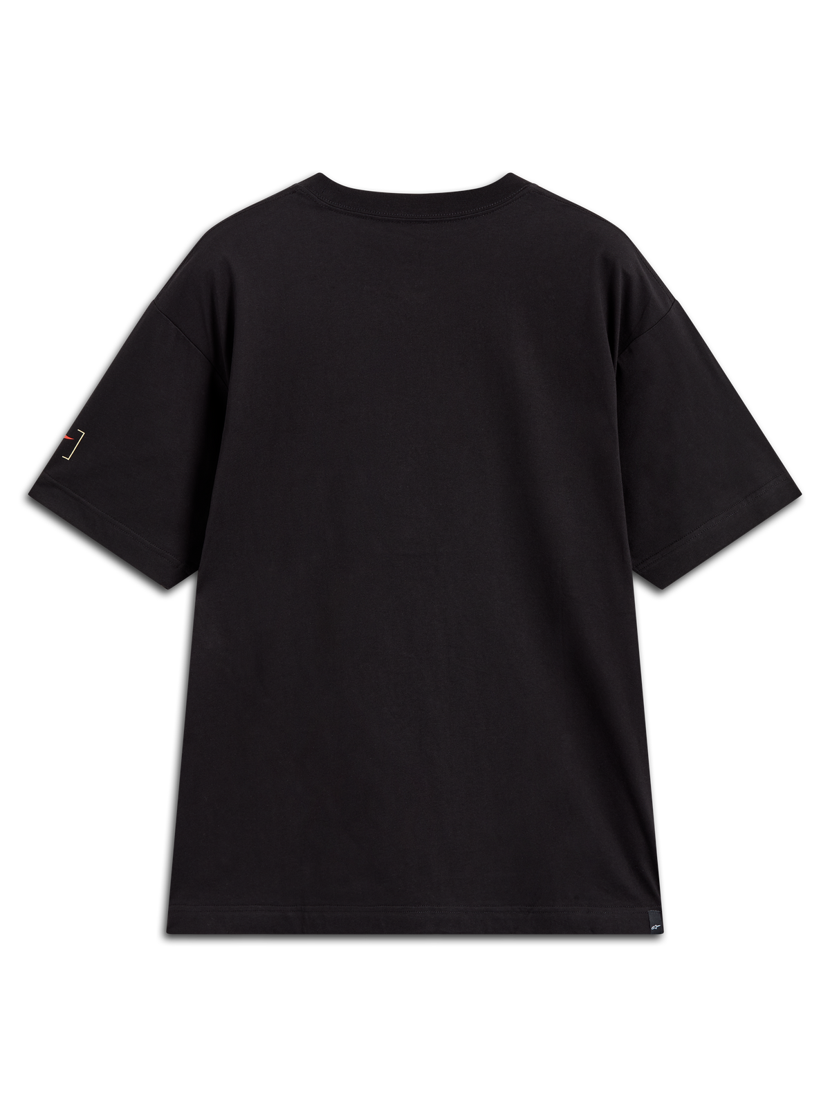 Alpinestars Infinity Oversized CSF Tee, maglietta a maniche corte, nera, vista posteriore con dettaglio logo sulla manica, vestibilità oversized, abbigliamento casual ispirato al motorsport