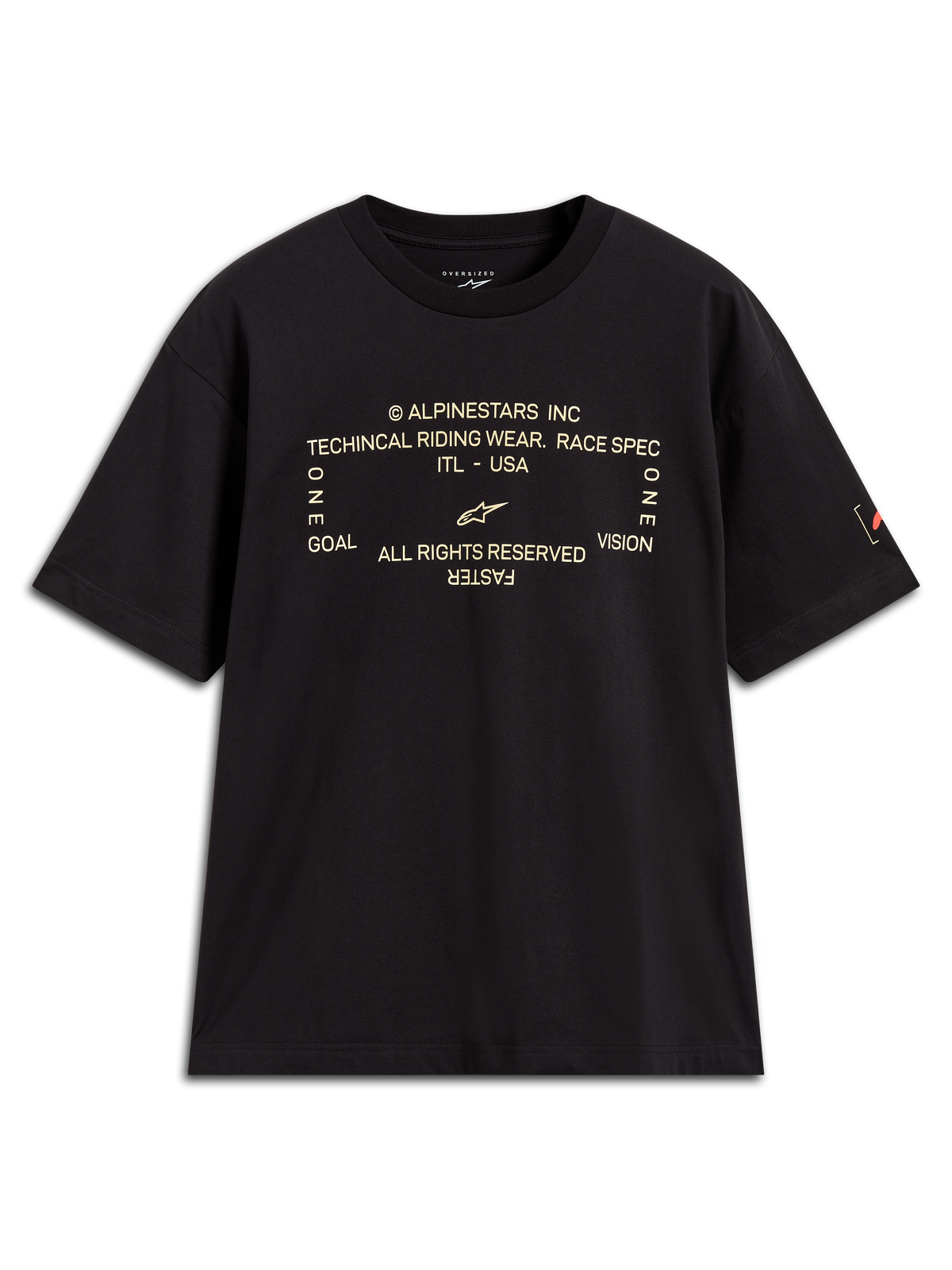 Alpinestars Infinity Oversized CSF Tee, maglietta sportiva nera a maniche corte con grafica tecnica frontale.