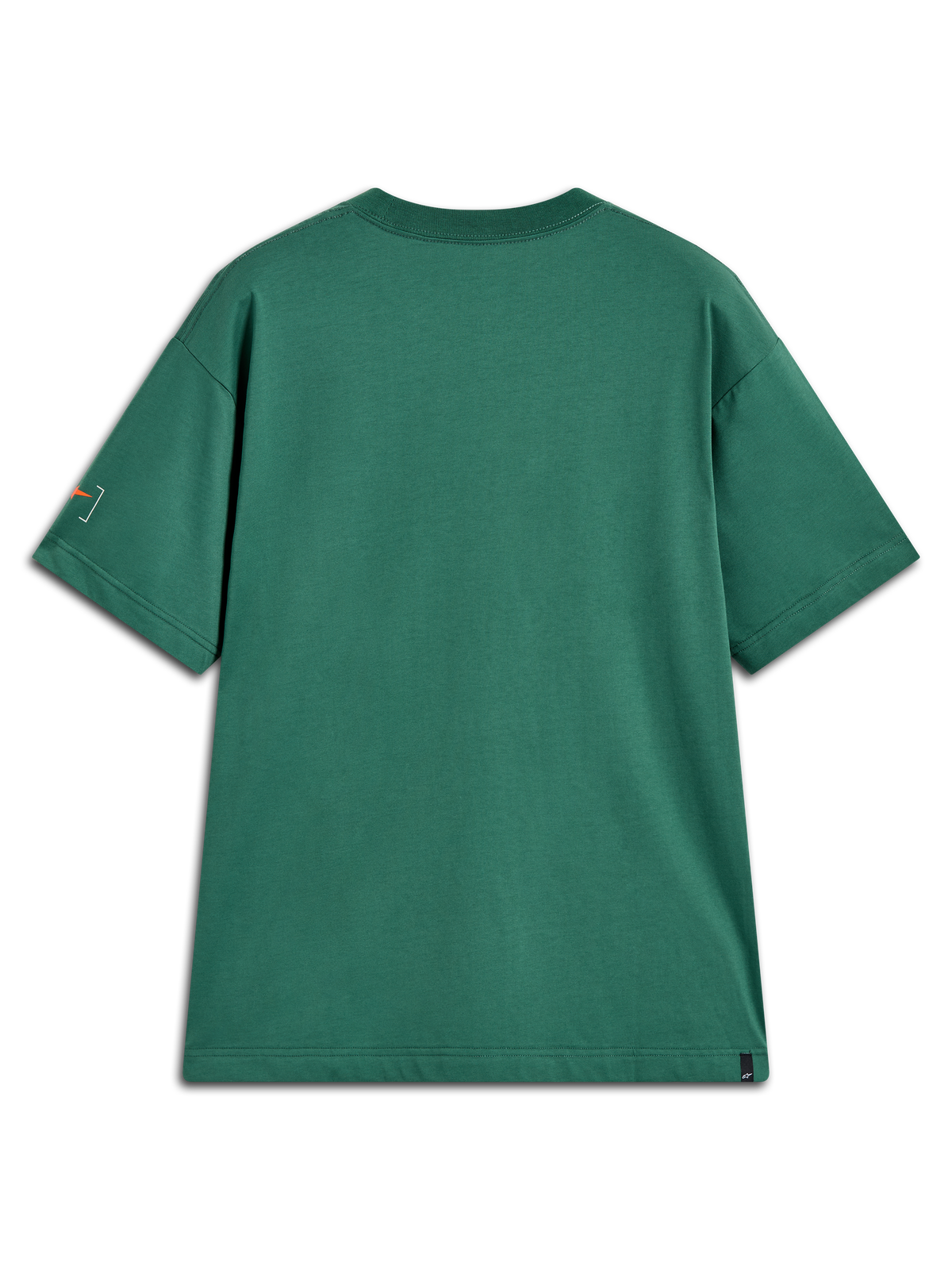 Alpinestars Infinity Oversized CSF Tee, maglietta sportiva verde a maniche corte, vista posteriore con grafica arancione.