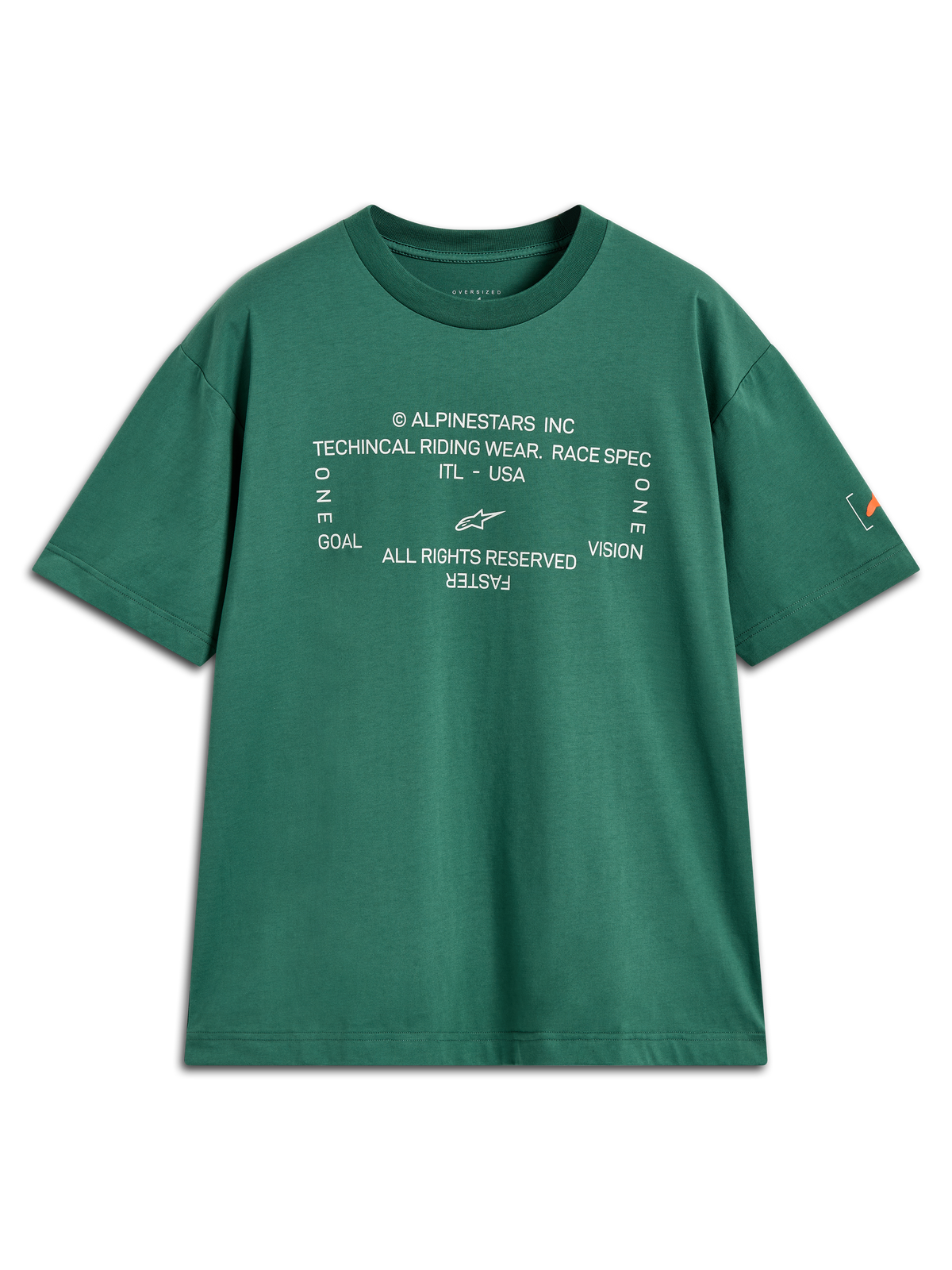 Alpinestars Infinity Oversized CSF Tee, maglietta a maniche corte verde con grafica bianca e logo Astars sulla manica.