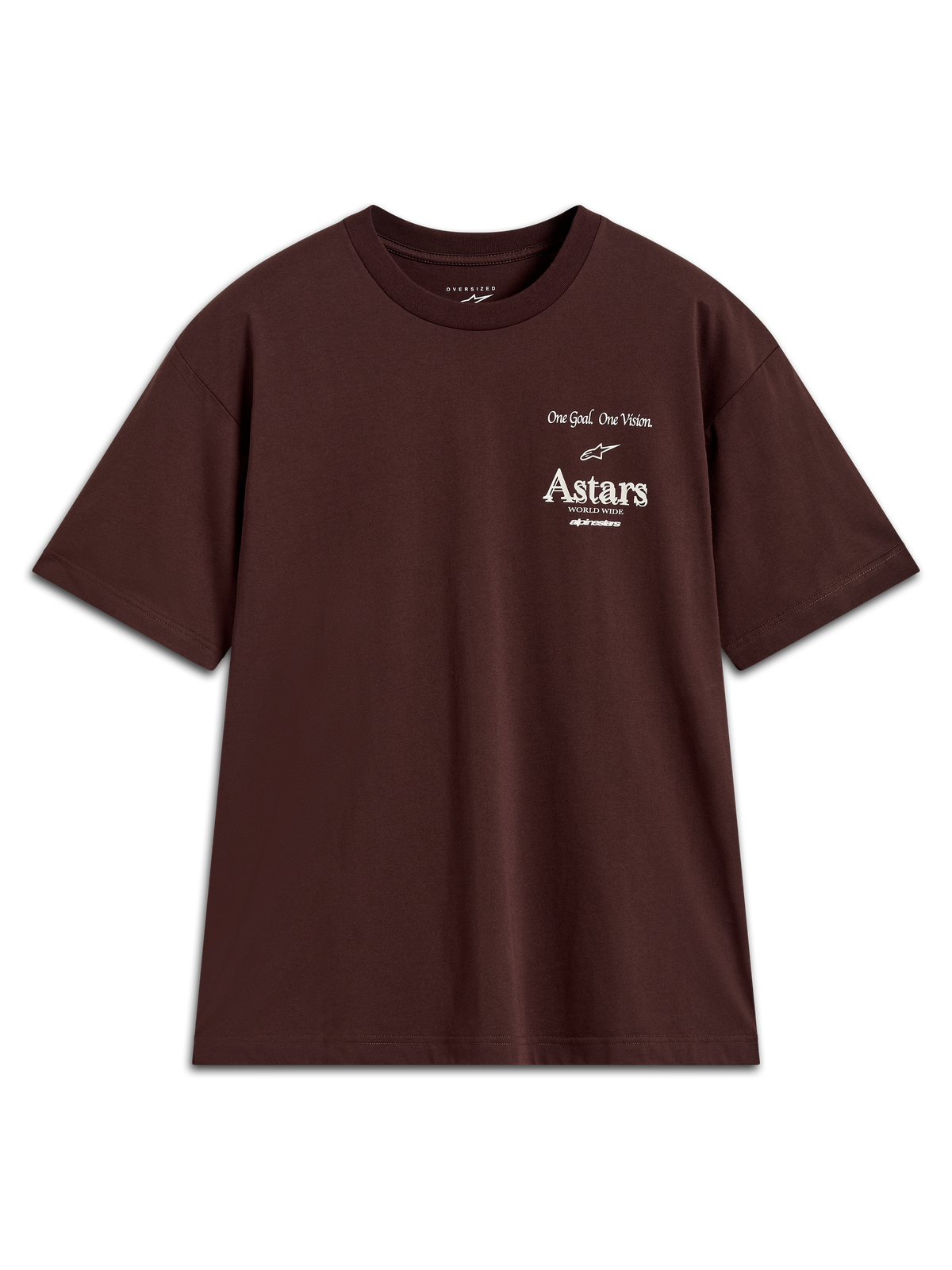 Alpinestars Post Oversized CSF Tee, maglietta a maniche corte marrone, vestibilità ampia con logo Astars bianco sul petto.