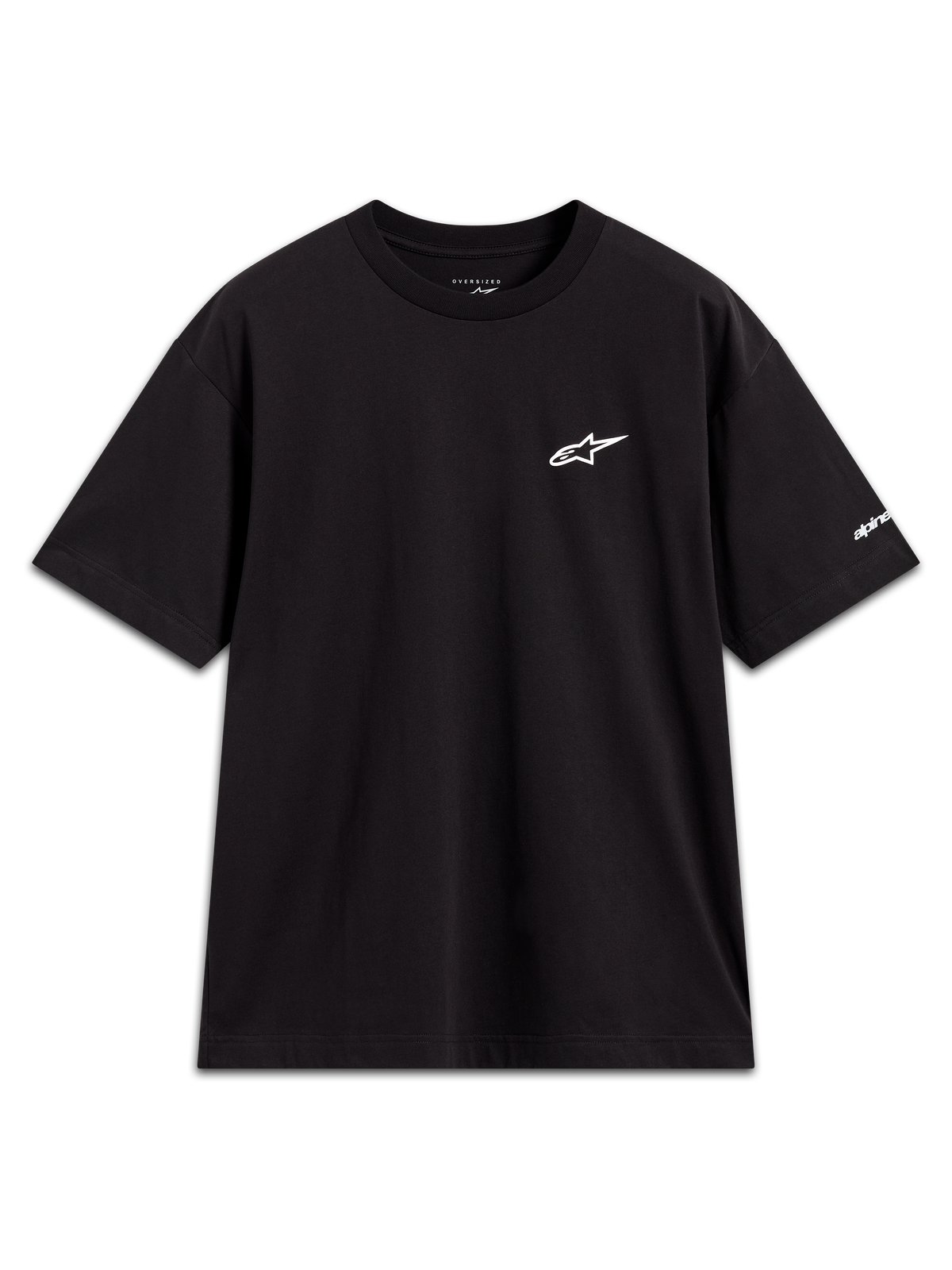 Alpinestars Mandate Oversized CSF Tee, maglietta sportswear a maniche corte, nera, logo Astars bianco e grafica sulla manica.