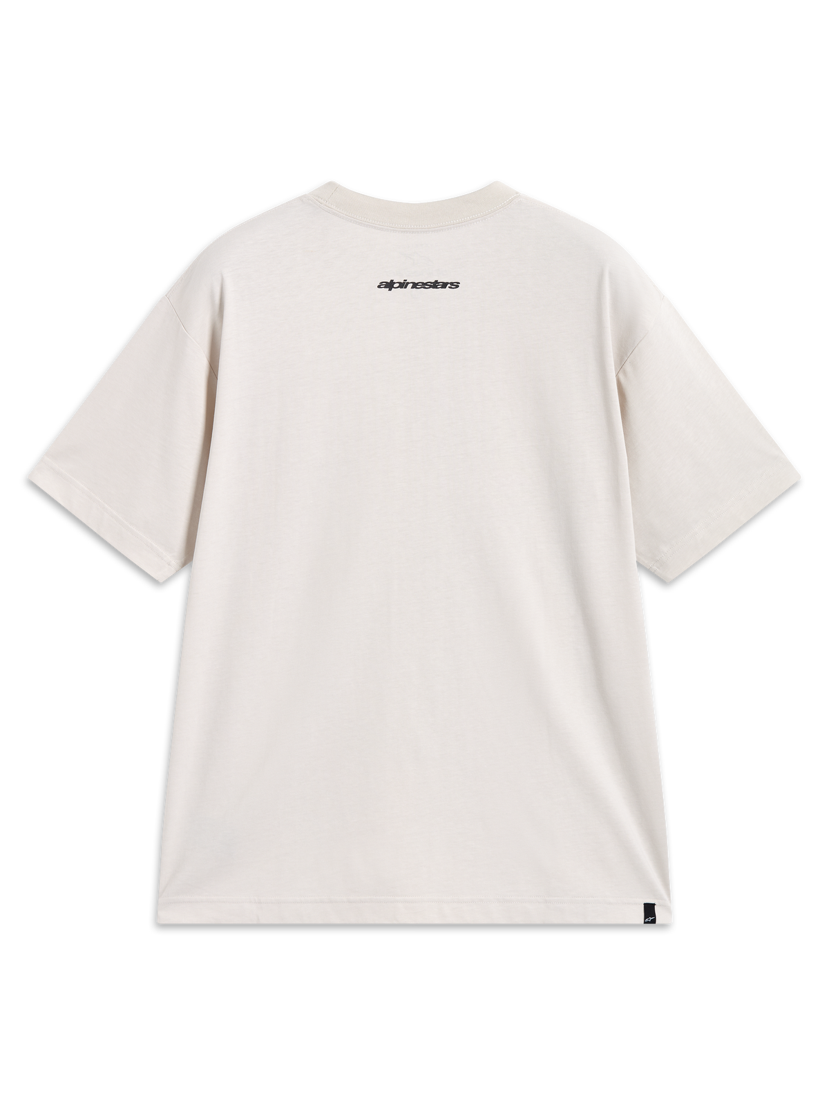 Alpinestars Prelude Oversized CSF Tee, maglietta a maniche corte, sabbia, vista posteriore con grafica del logo nero sul collo, vestibilità oversized, abbigliamento sportswear.