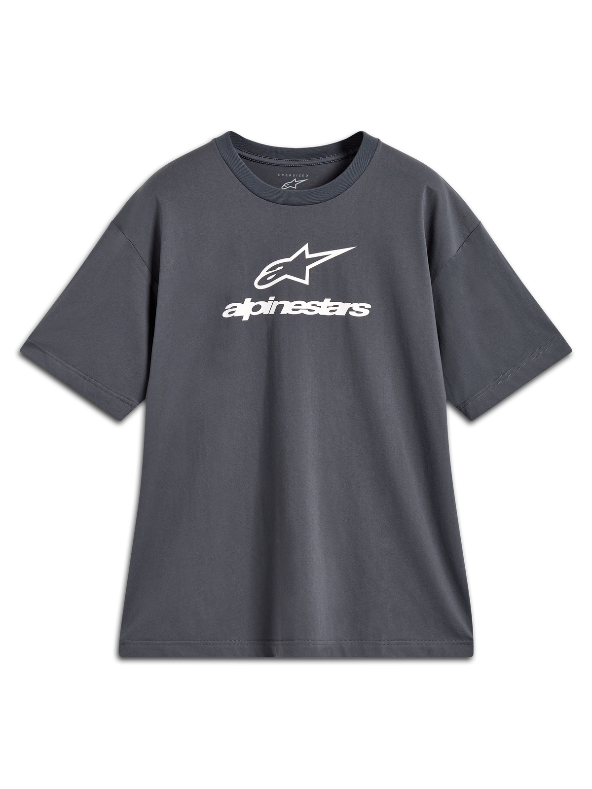Alpinestars Prelude Oversized CSF Tee, maglietta sportswear a maniche corte grigio antracite con logo bianco frontale.