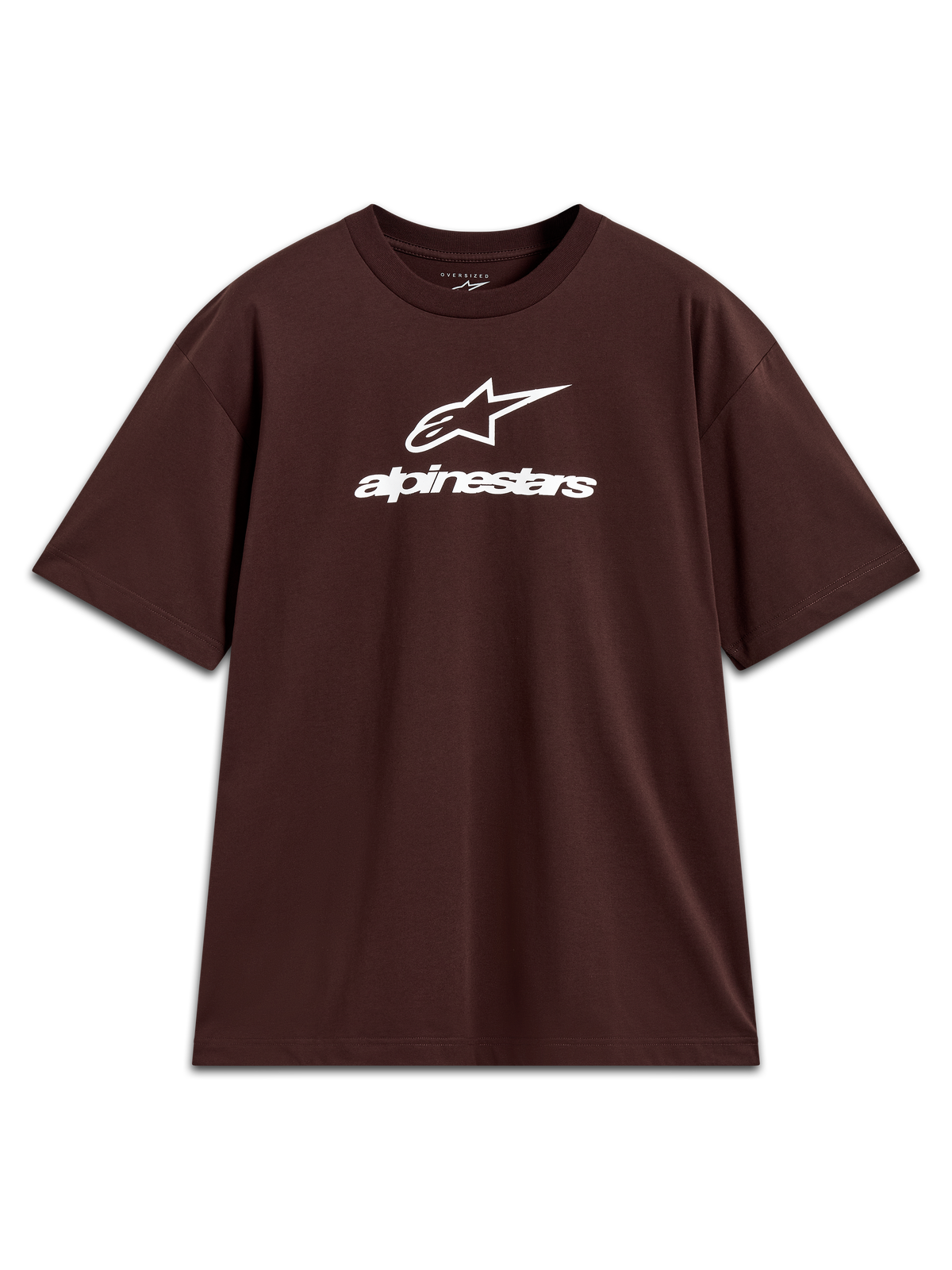 Alpinestars Prelude Oversized CSF Tee, maglietta a maniche corte da uomo, marrone, vestibilità oversized con logo bianco impilato sul petto, abbigliamento sportswear casual