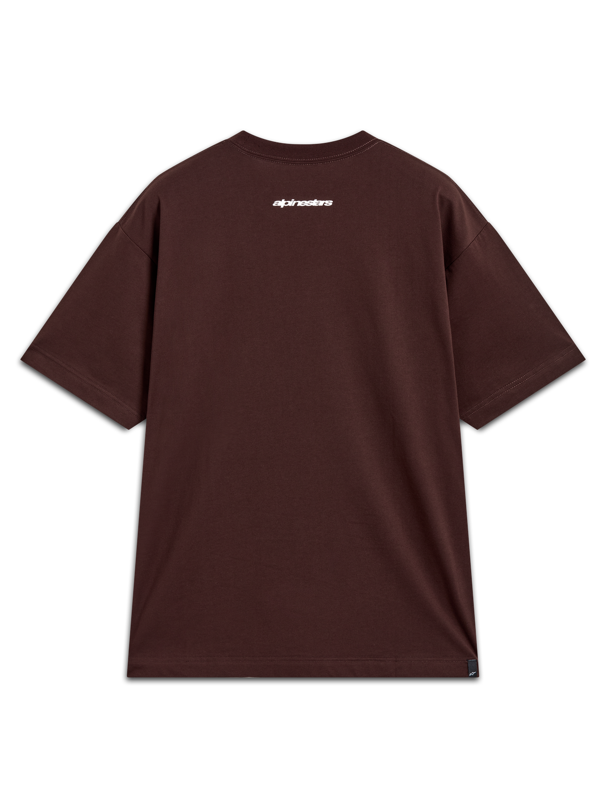 Alpinestars Prelude Oversized CSF Tee, maglietta a maniche corte marrone con logo bianco sul retro, stile sportswear.
