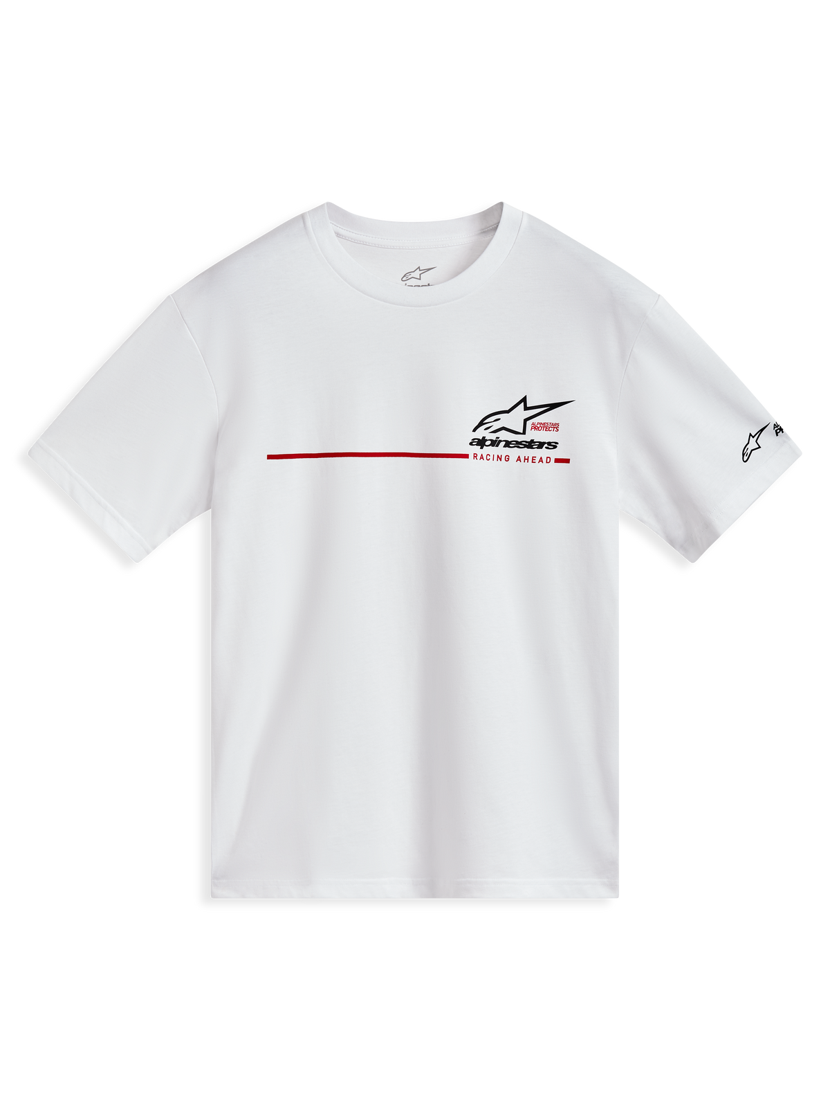 Alpinestars P1 CSF Tee - Maniche corte, maglietta bianca con striscia rossa e logo nero, stile casual motorsport