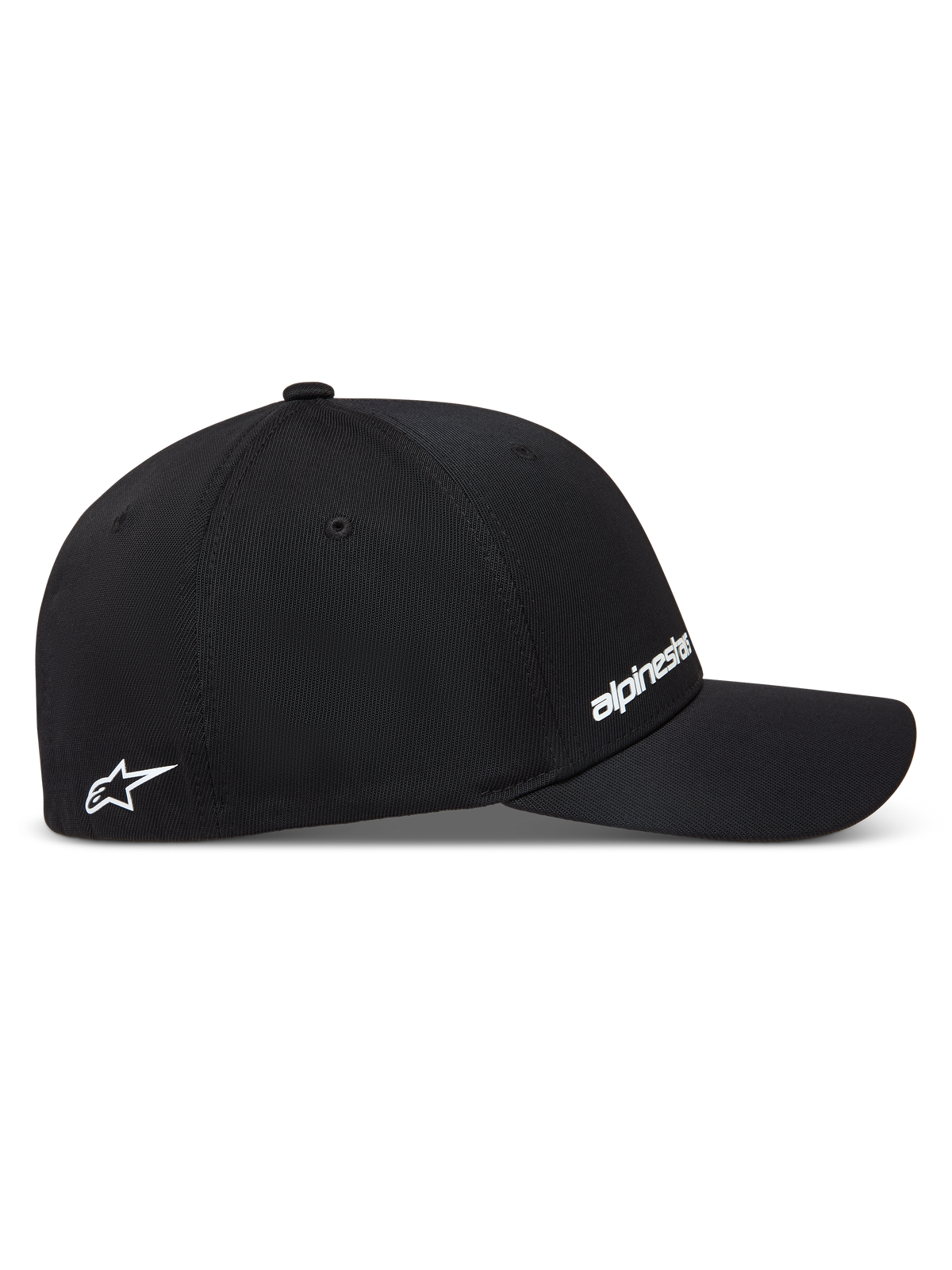 Alpinestars Points Cappello, cappello sportivo da baseball, nero, in tessuto nylon tactel con vestibilità flex back e loghi bianchi stampati in HD