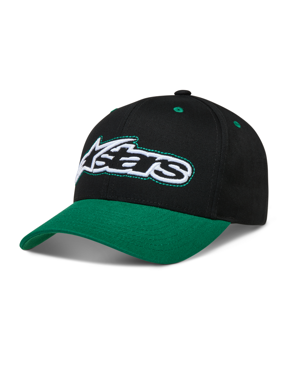 Alpinestars Retro Snapback Cappello, cappello nero e verde con visiera curva, corona strutturata e logo Astars.