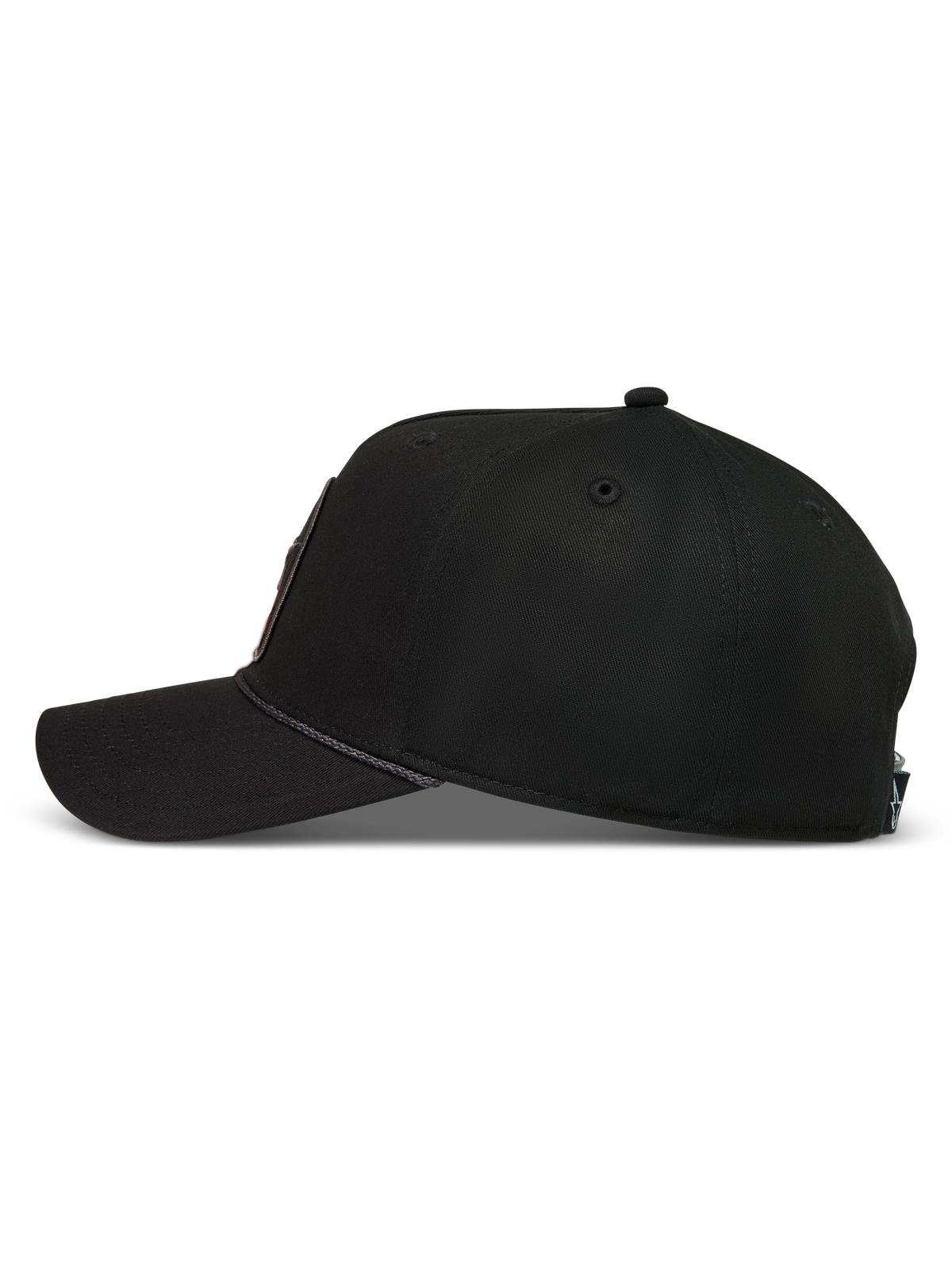 Alpinestars Acme Snapback cappello, cappello sportswear nero con corona strutturata, visiera curva e dettaglio in corda.