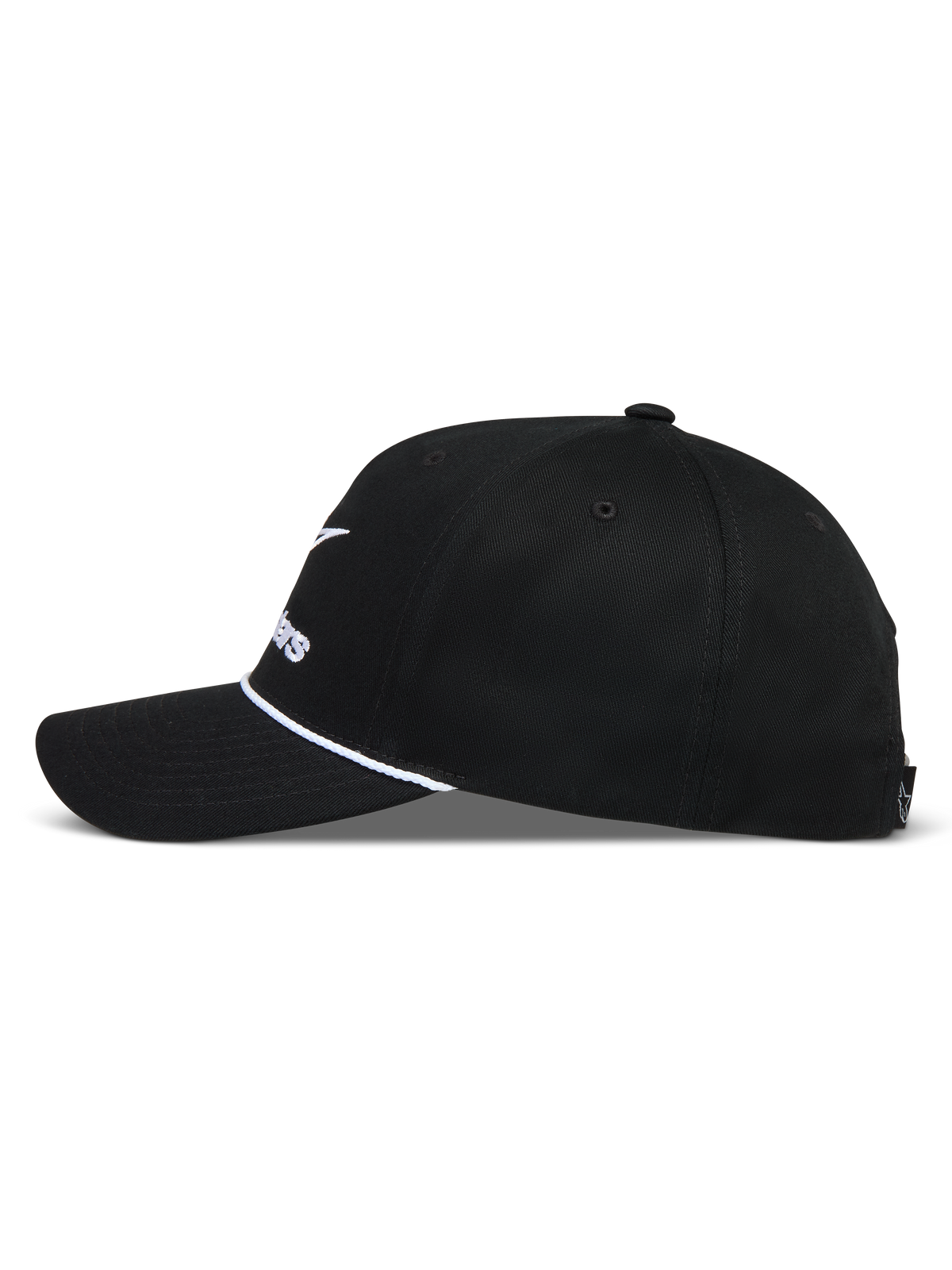 Alpinestars Combo Logo Snapback Cappello, cappello sportswear nero con visiera curva, corona strutturata e dettaglio cordino bianco.