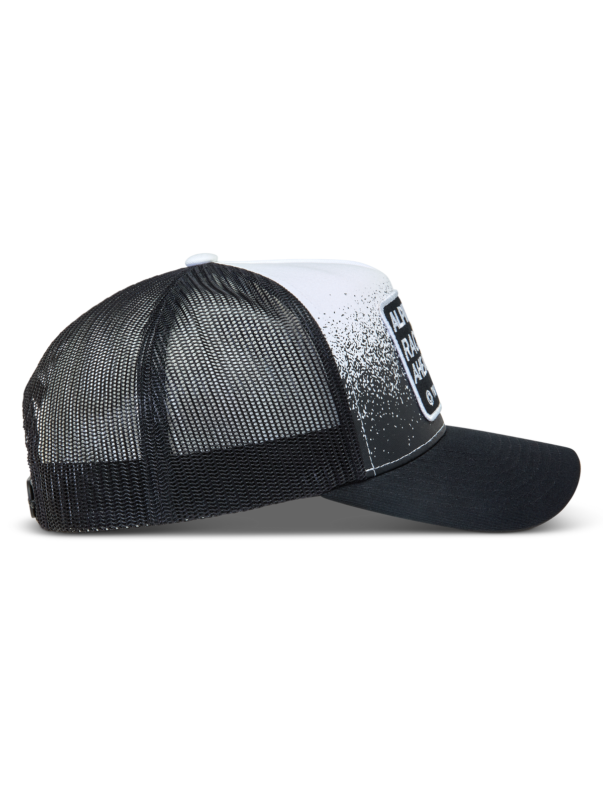Alpinestars Gravel Cappellino Trucker, cappello nero e bianco con retro in rete, visiera curva e stampa grafica ispirata alle corse, stile sportivo