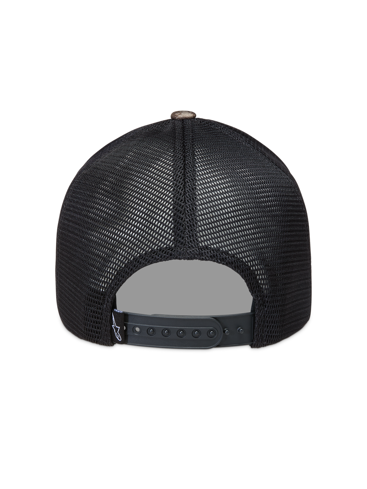 Alpinestars Thicket Realtree Cappellino Trucker, cappello nero in rete con chiusura snapback regolabile, vista posteriore.