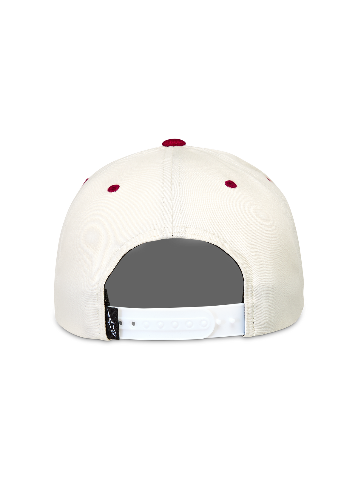 Alpinestars Stadium Snapback Cappello, cappello sportswear bianco crema e rosso con chiusura posteriore snapback regolabile bianca e fori di ventilazione rossi.