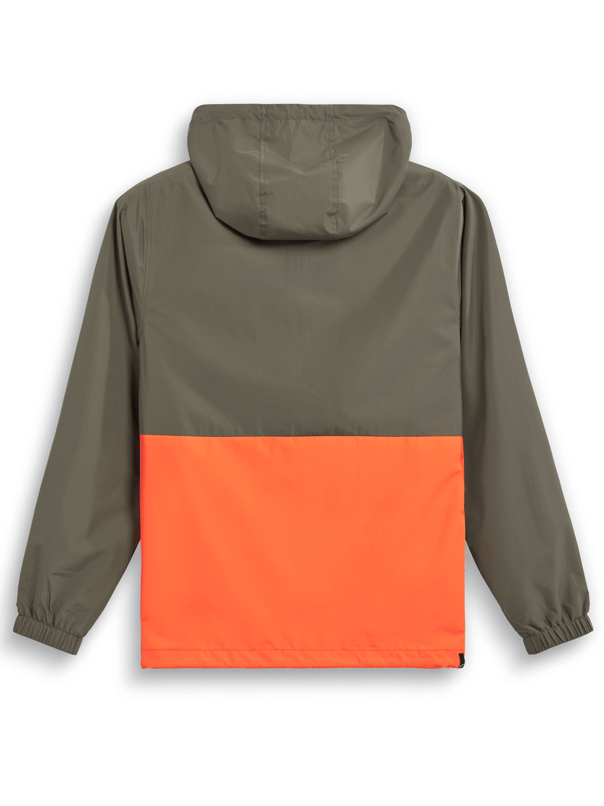 Giacca a vento Alpinestars Speeder, giacca a vento leggera con cappuccio, Arancione Military e Verde Oliva, vista posteriore con design a blocchi di colore, cappuccio e polsini elastici
