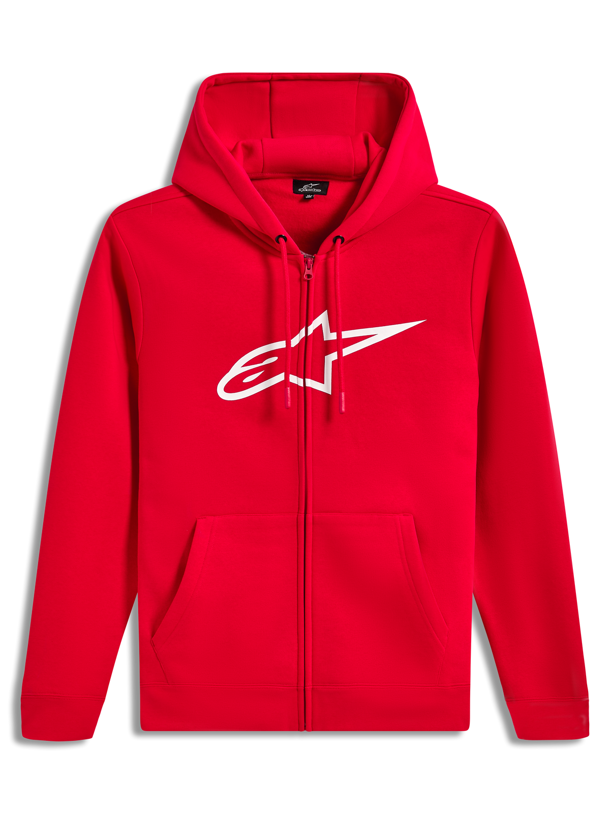Alpinestars Ageless Zip V3 Hoodie, felpa con cappuccio e zip frontale, rossa con logo bianco sul petto, stile sportswear