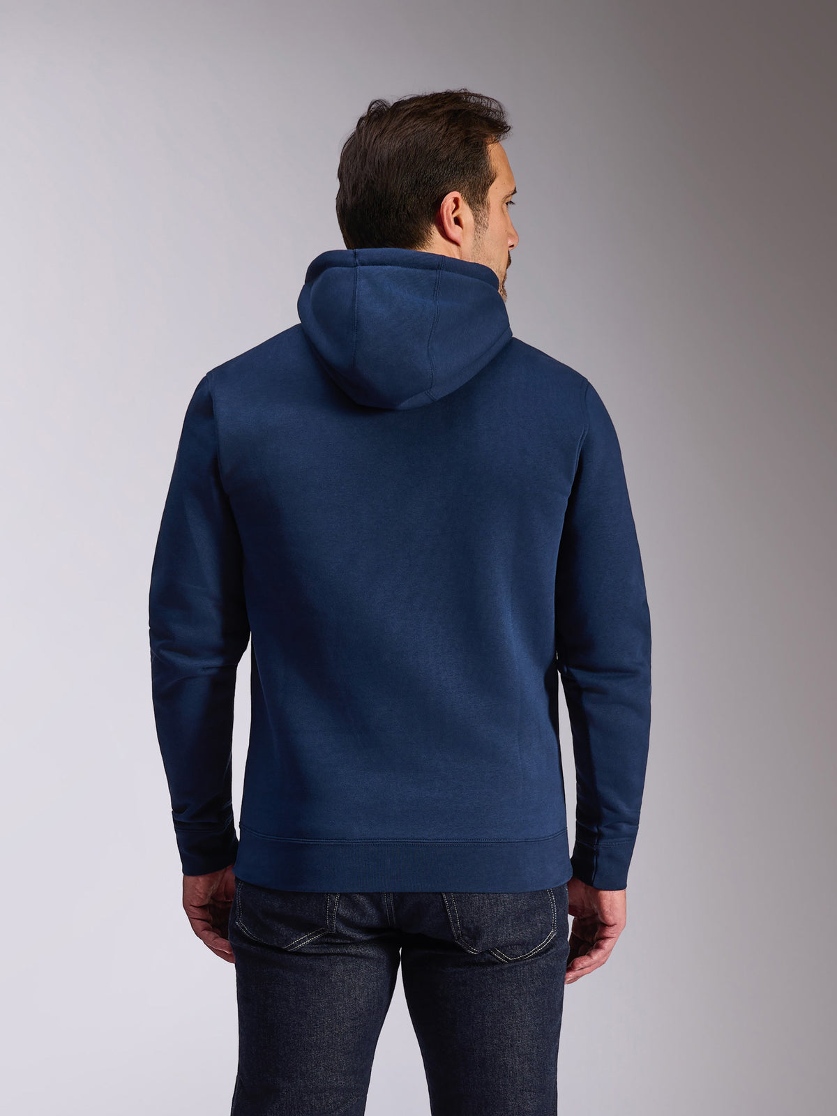 Alpinestars Ride V3 Hoodie, felpa pullover blu navy, vista posteriore con design a tinta unita, cappuccio foderato in jersey, polsini e fondo a costine, abbigliamento streetwear casual da motorsport