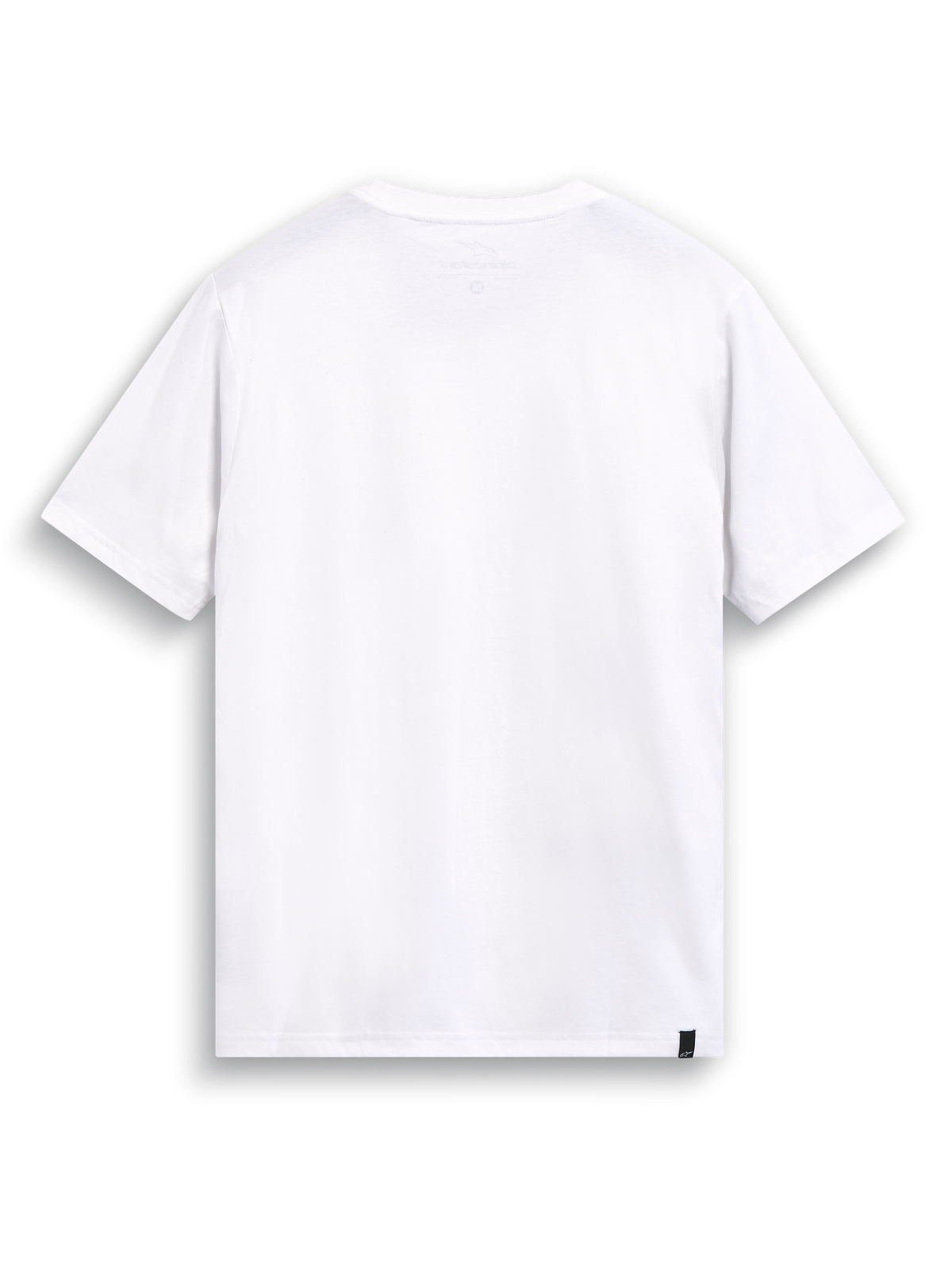 Alpinestars T-Shirt Elliptic CSF, maglietta a maniche corte bianca, vista posteriore con stampa interna sul collo e etichetta esterna sull'orlo