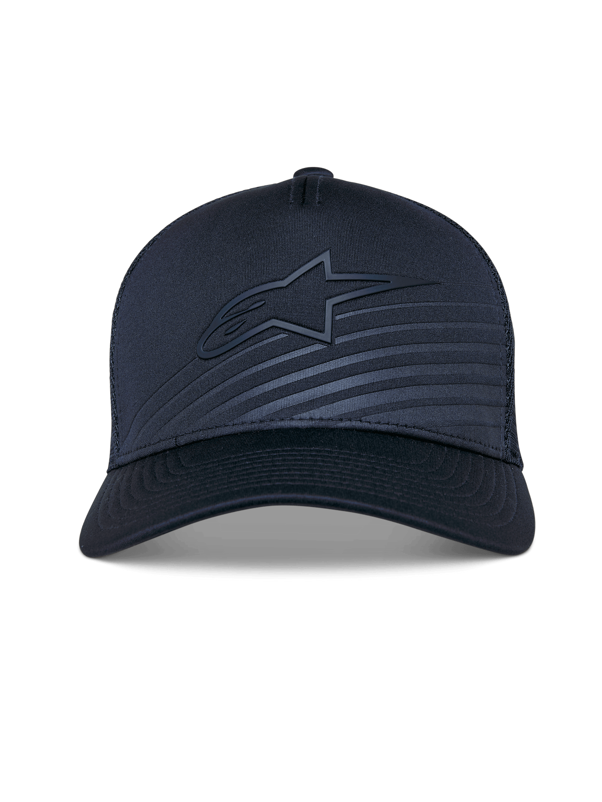 Cappello Alpinestars Delane, berretto da baseball strutturato, blu navy, visiera curva con logo Alpinestars in tinta e patch riflettente, retro in rete per la ventilazione, accessorio sportivo performance