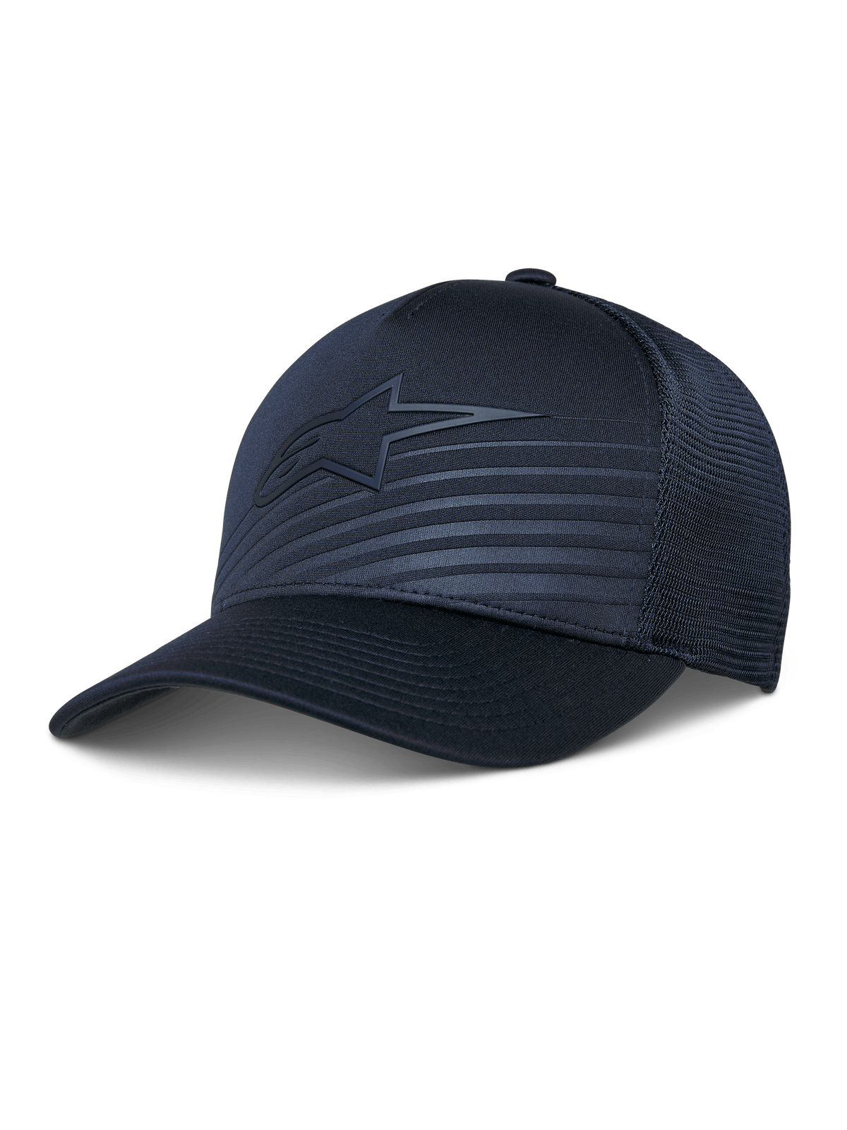 Cappello Alpinestars Delane, cappellino da baseball performance, blu navy, logo a stella tono su tono e linee riflettenti, corona strutturata con retro in rete Diamond, visiera curva, abbigliamento sportivo traspirante