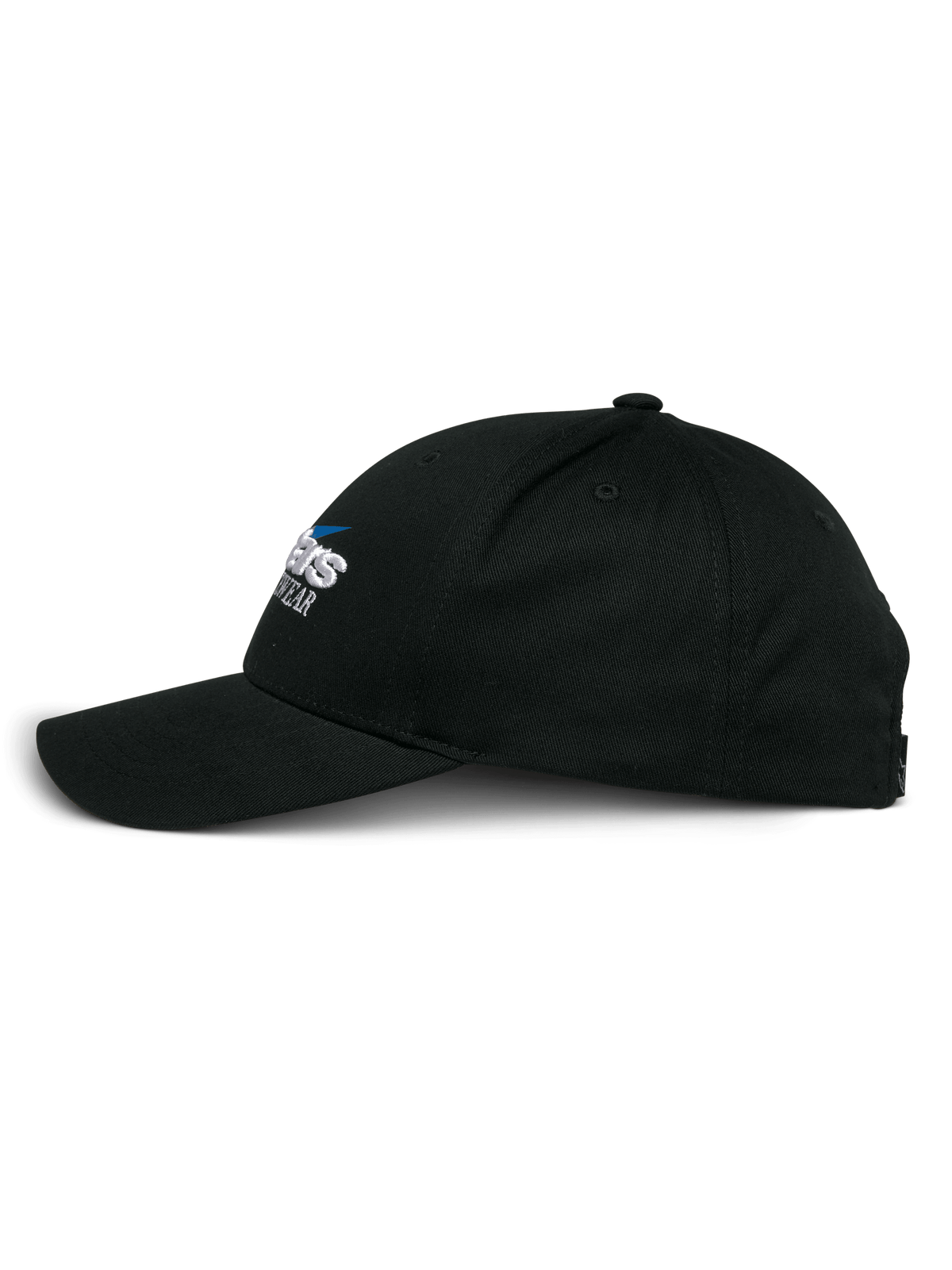 Alpinestars Cappello Profile, cappello snapback, nero, vista laterale di profilo, corona strutturata con visiera curva, logo Alpinestars ricamato, copricapo casual ispirato al motorsport