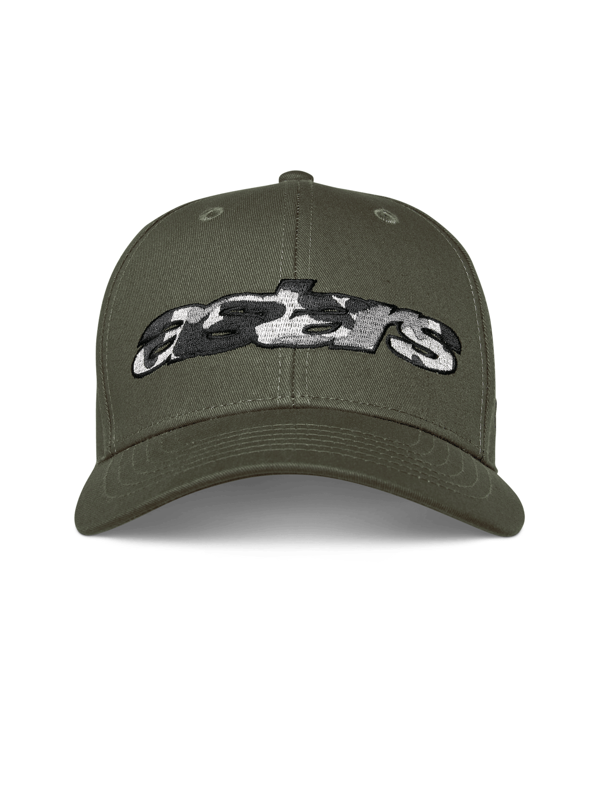 Alpinestars Cappello Canyon, Verde Militare, cappellino snapback con visiera curva, logo Astars ricamato frontalmente con riempimento camo, abbigliamento casual motorsport streetwear