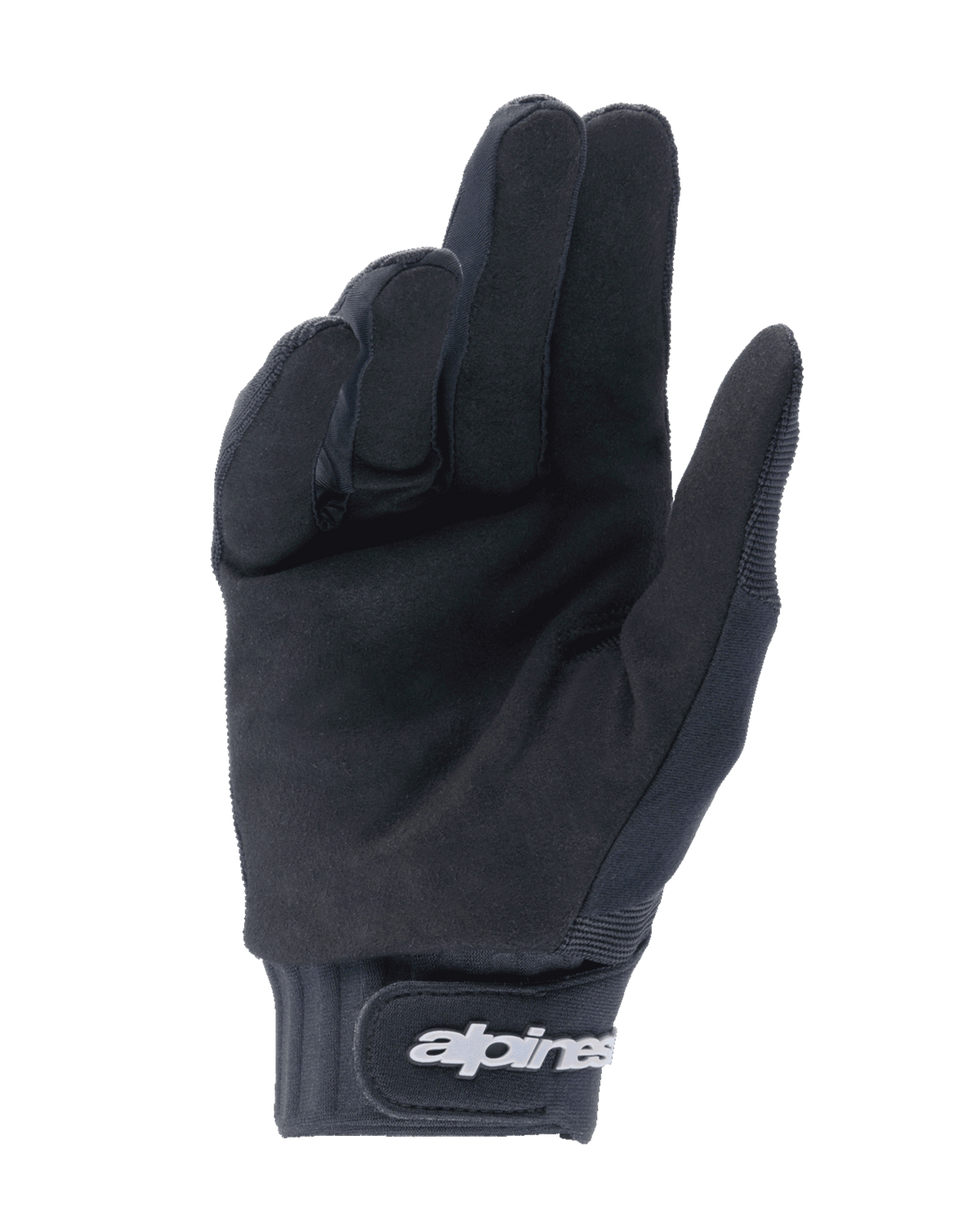 Guanti Alpinestars Youth A-Dura, nero, vista del palmo in camoscio sintetico per il grip, polsino in neoprene con chiusura a strappo e logo bianco, progettati per mountain bike e ciclismo fuoristrada per ragazzi