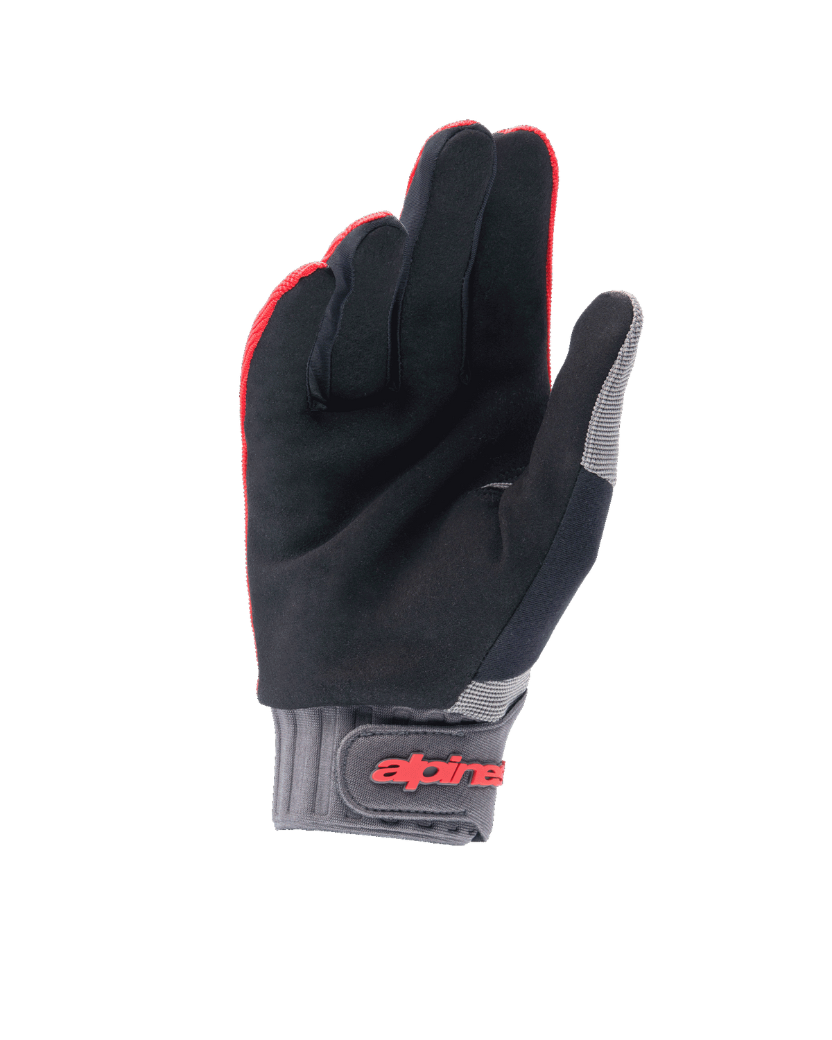 Guanti Alpinestars Youth A-Dura, guanti da mountain bike, Rosso Fluo e nero, vista del palmo in camoscio sintetico, polsino in neoprene grigio con chiusura a strappo e logo Alpinestars rosso, progettati per il ciclismo giovanile