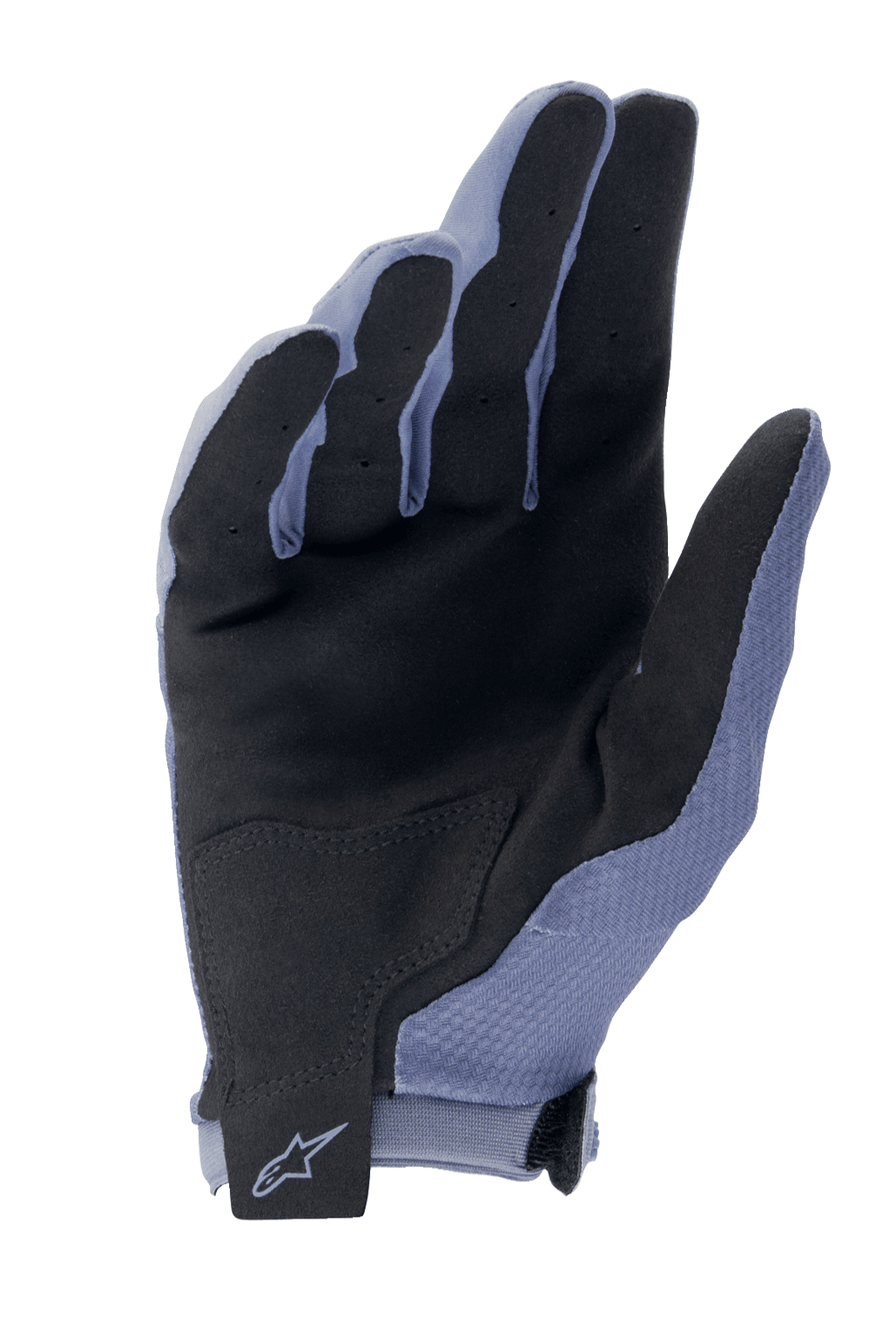 Guanti Alpinestars A-Aria, guanti da ciclismo MTB, Blu Infinity e nero, vista del palmo con camoscio sintetico per la presa, toppa rinforzata e cinturino da polso a strappo con logo Alpinestars