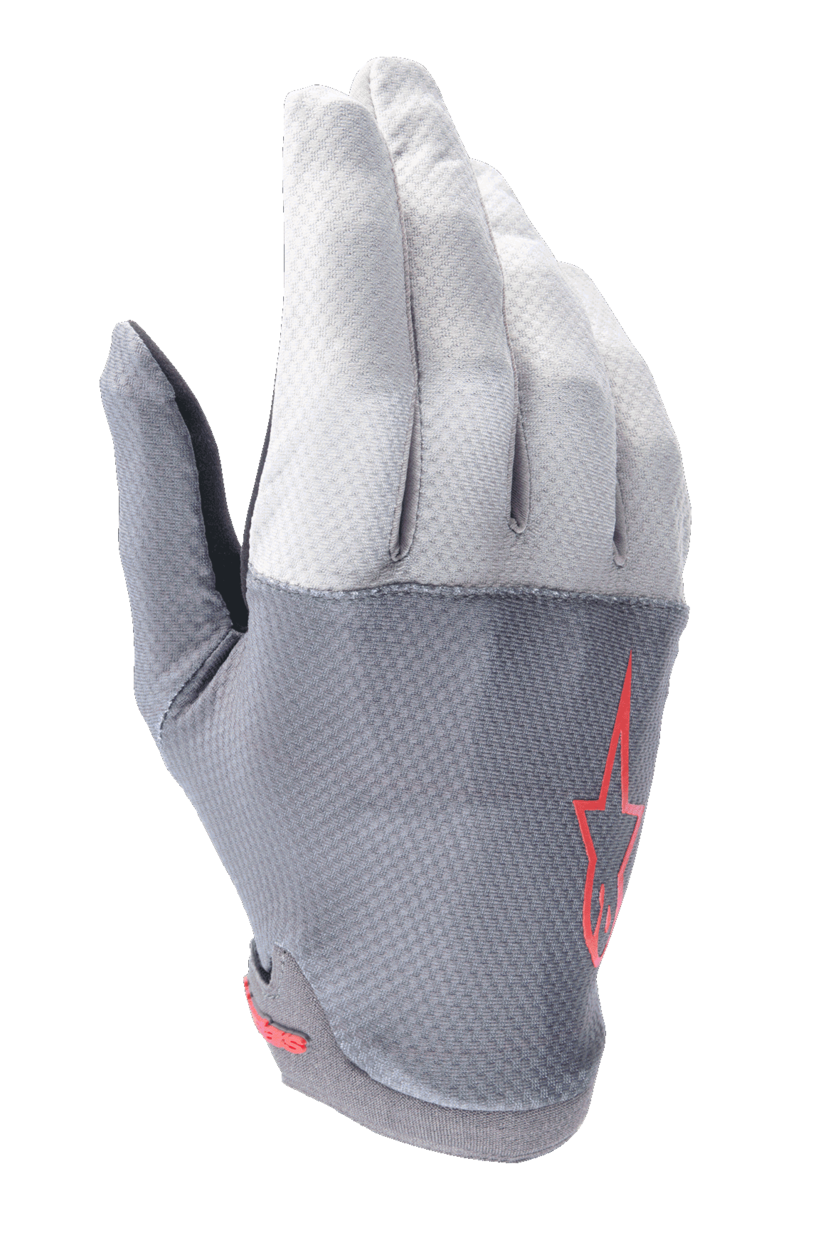 Guanti Alpinestars A-Aria, guanti da ciclismo MTB, grigio scuro e grigio chiaro con dettagli rossi, con logo a stella rosso, tessuto elasticizzato ventilato e struttura leggera e flessibile
