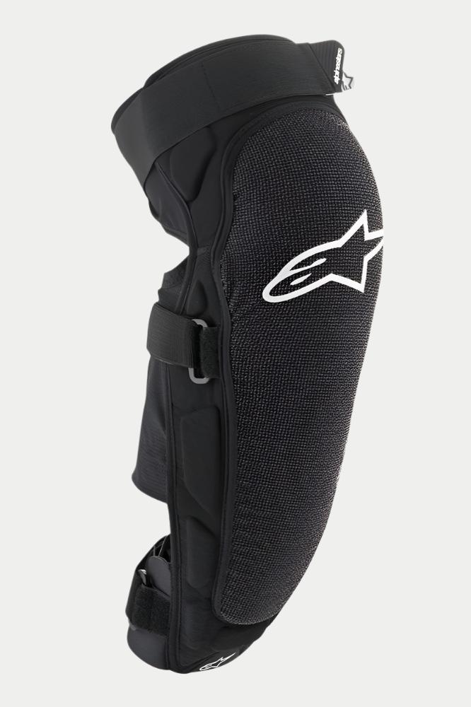 Protezione ginocchio/tibia Alpinestars Vector Pro, nero, con logo Alpinestars bianco sul ginocchio, pannello frontale testurizzato resistente all'abrasione, cinghie a strappo regolabili, attrezzatura protettiva traspirante per MTB