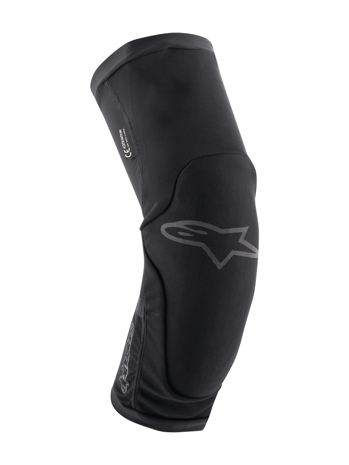 Alpinestars Paragon Plus, ginocchiere protettive per mountain bike, colore nero, design ergonomico curvo con mesh elasticizzato traspirante, modello slip-on, discreto logo Astar grigio sul davanti